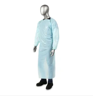 (100/Case) AmbiShield 60" CPE Blue Gown w/ Elastic Wrists