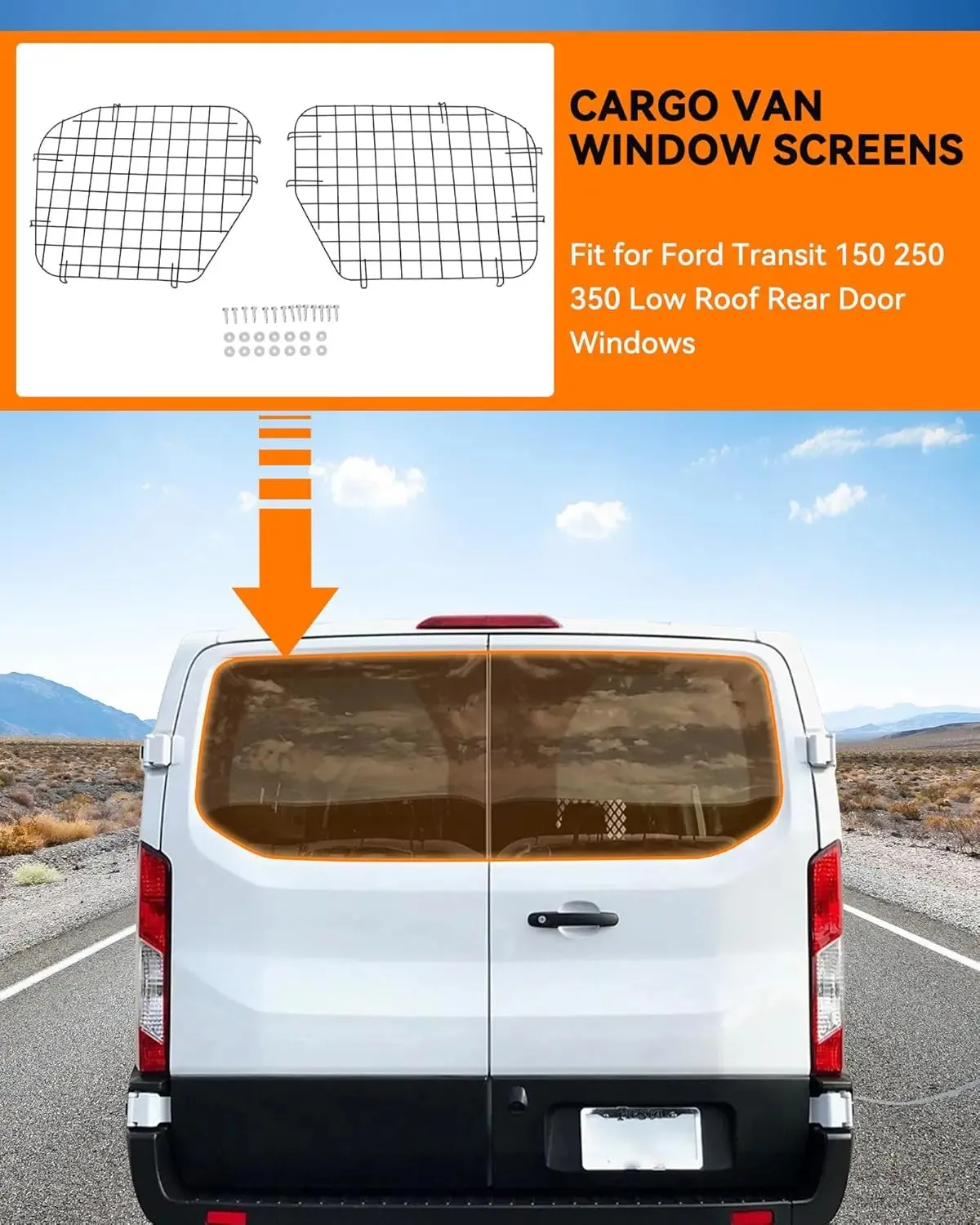 2Pcs Rear Security Window Screens for Ford Transit Low Roof