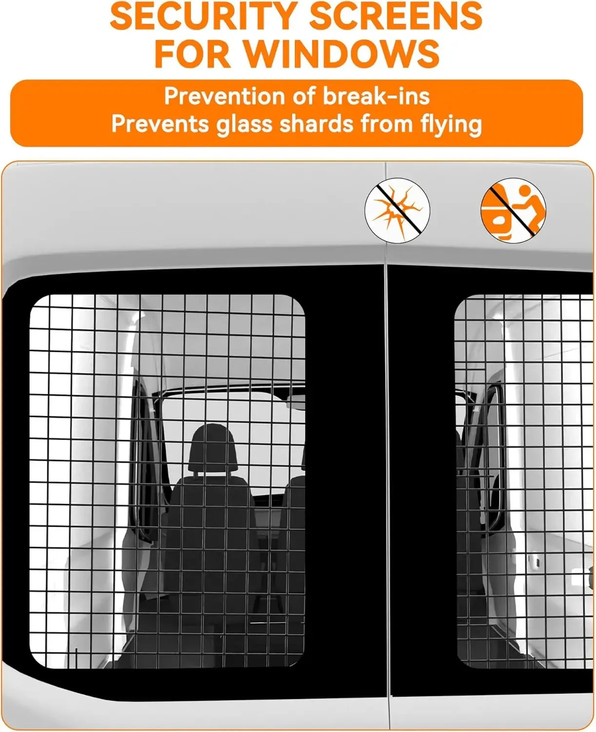2Pcs Rear Security Window Screens for Ford Transit Low Roof