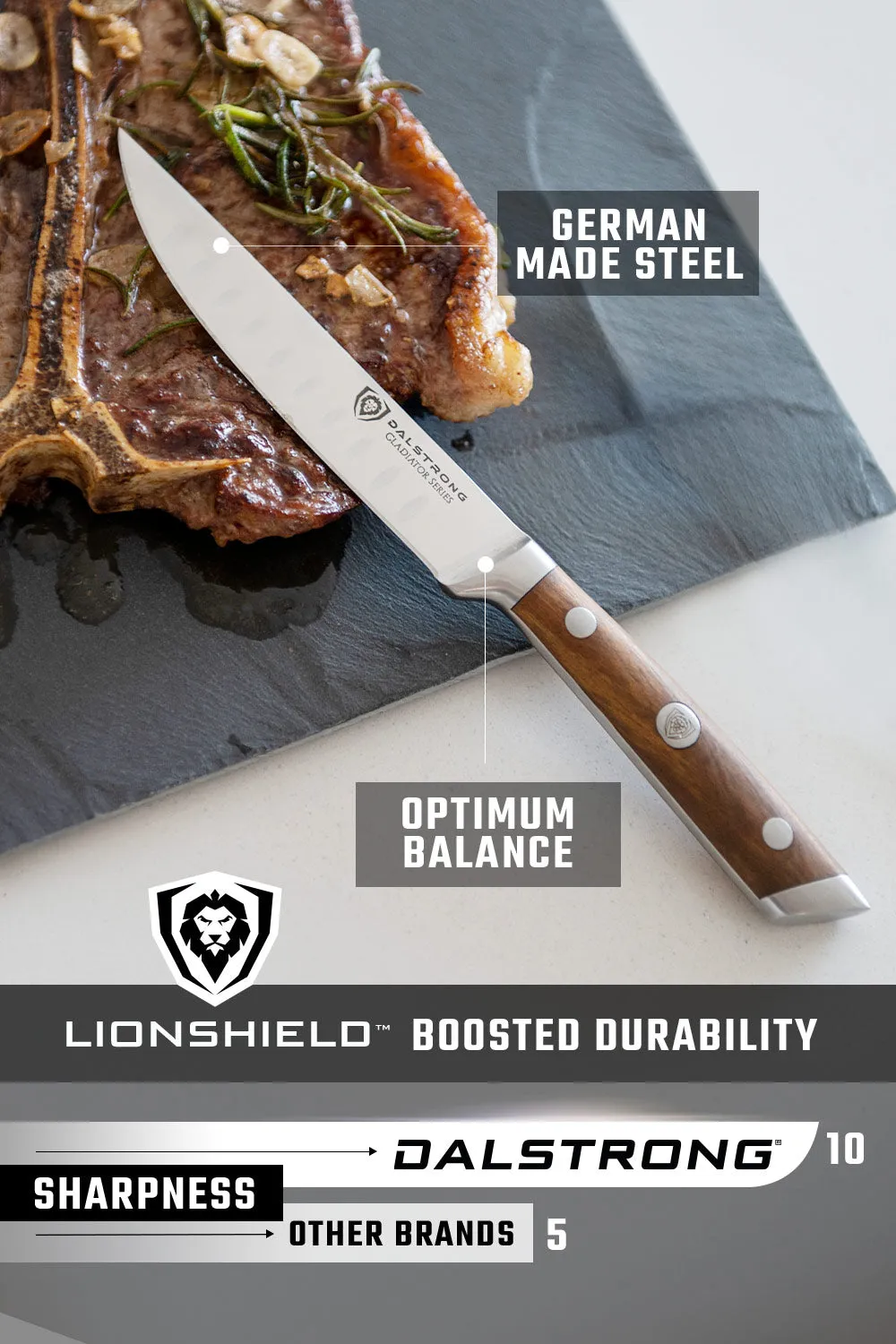 4-Piece Steak Knife Set 5" | Olive Wood Handle | Gladiator Series | Dalstrong ©