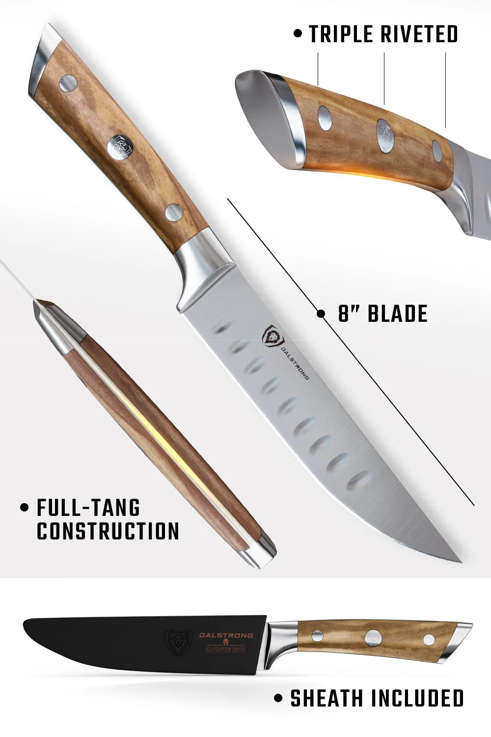 4-Piece Steak Knife Set 5" | Olive Wood Handle | Gladiator Series | Dalstrong ©