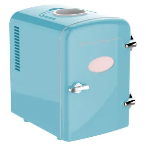 6 1-Can 48-Watt Retro Mini Portable Fridge with Top-Mounted Active-Cooling Can Holder (Blue)