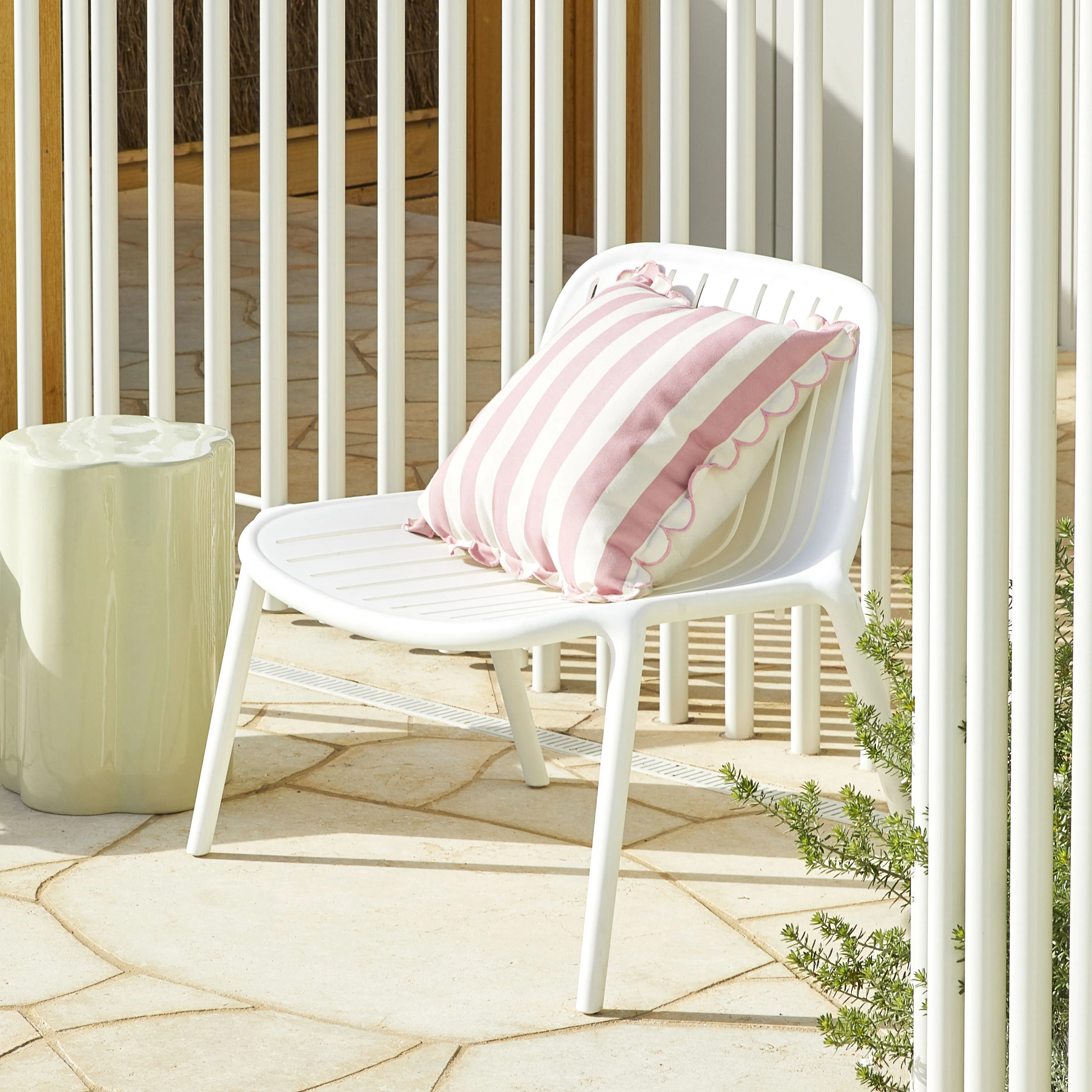 Aruba Scallop Edge Stripe Blush Pink Cushion 45x45