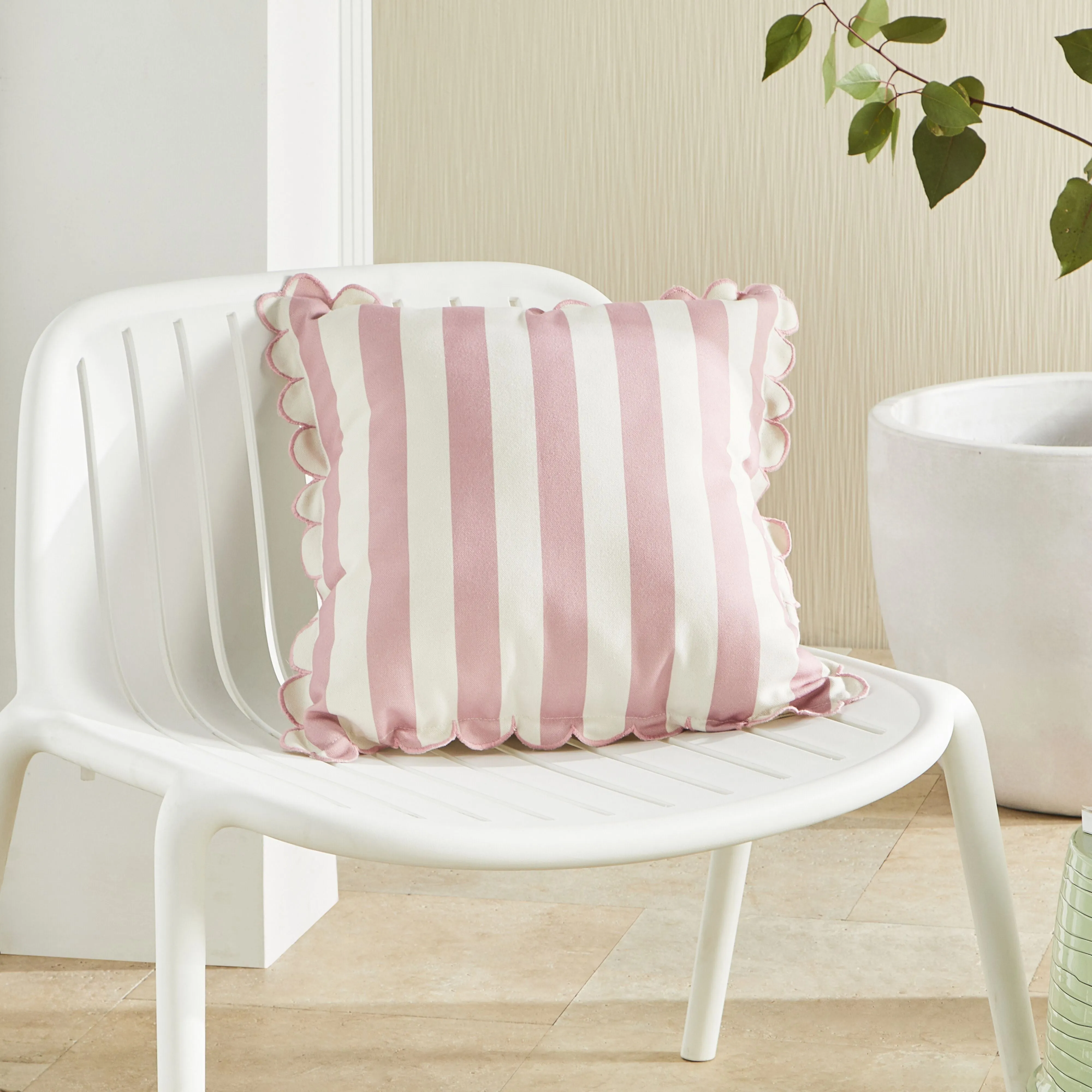 Aruba Scallop Edge Stripe Blush Pink Cushion 45x45