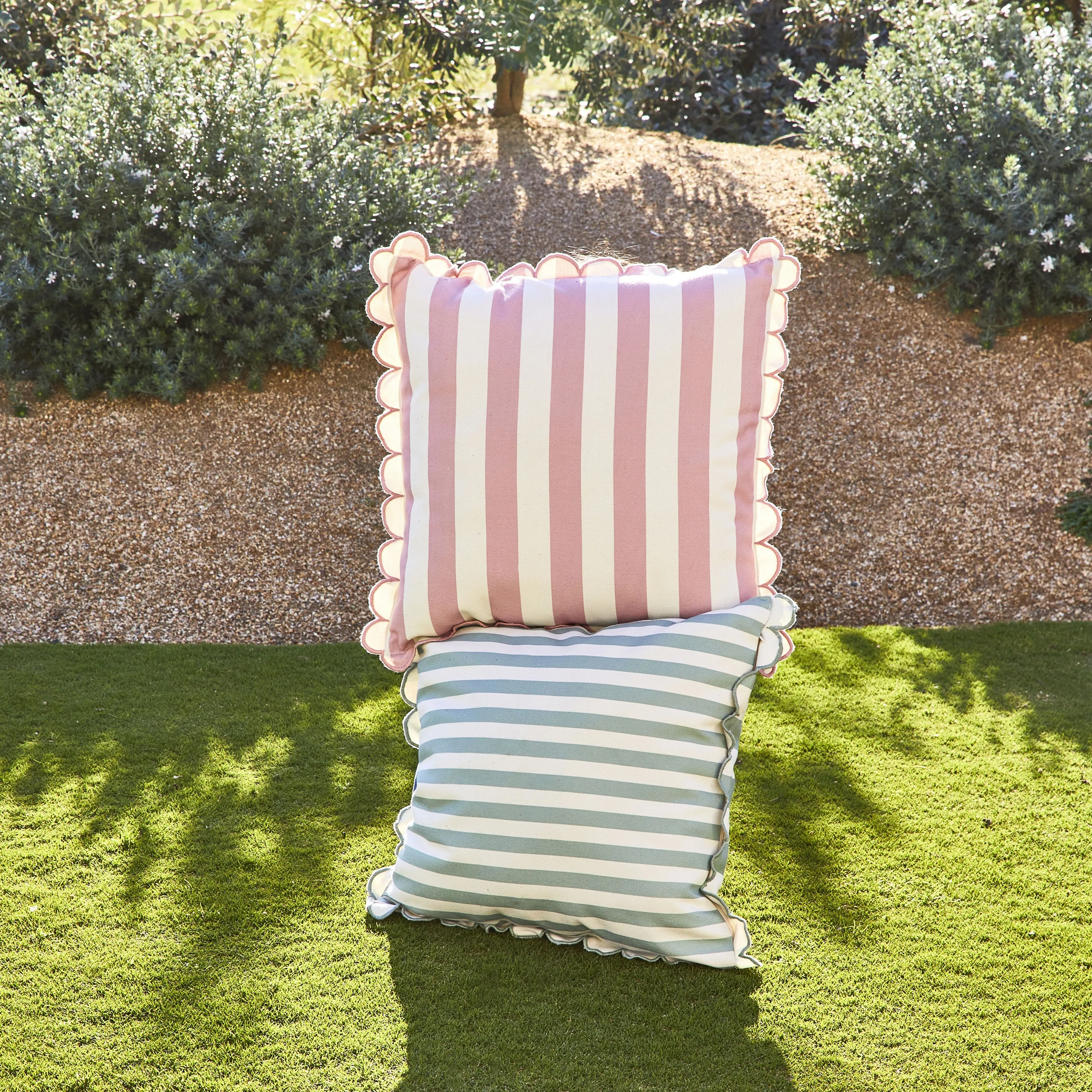 Aruba Scallop Edge Stripe Blush Pink Cushion 45x45