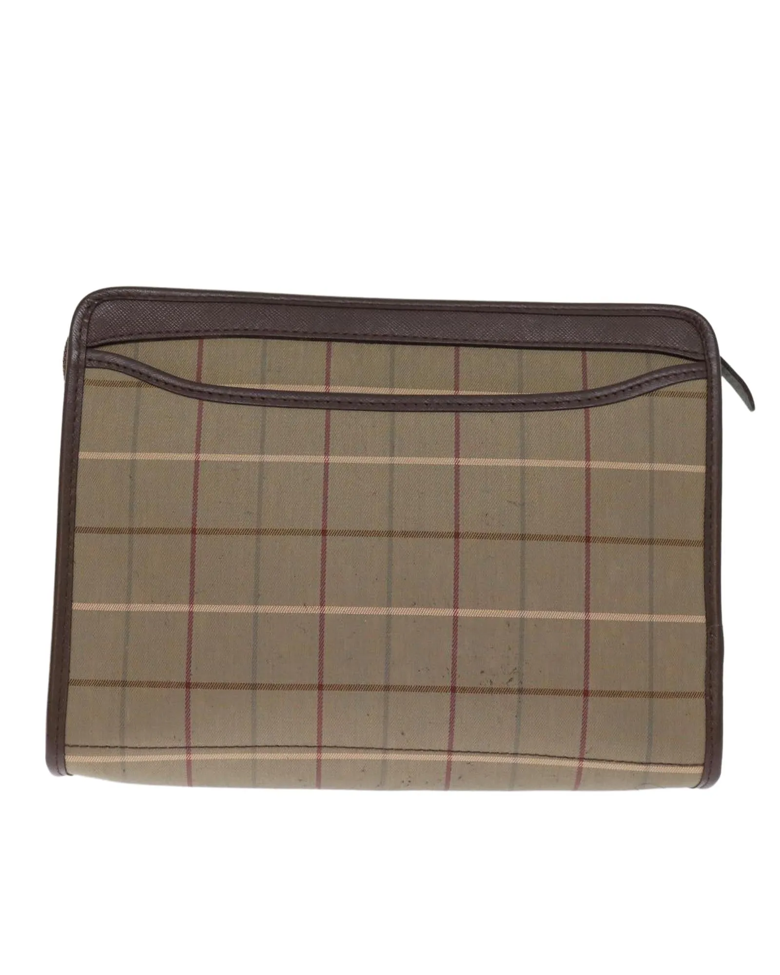 Canvas Khaki Clutch Bag with Nova Check Pattern - Vintage Condition
