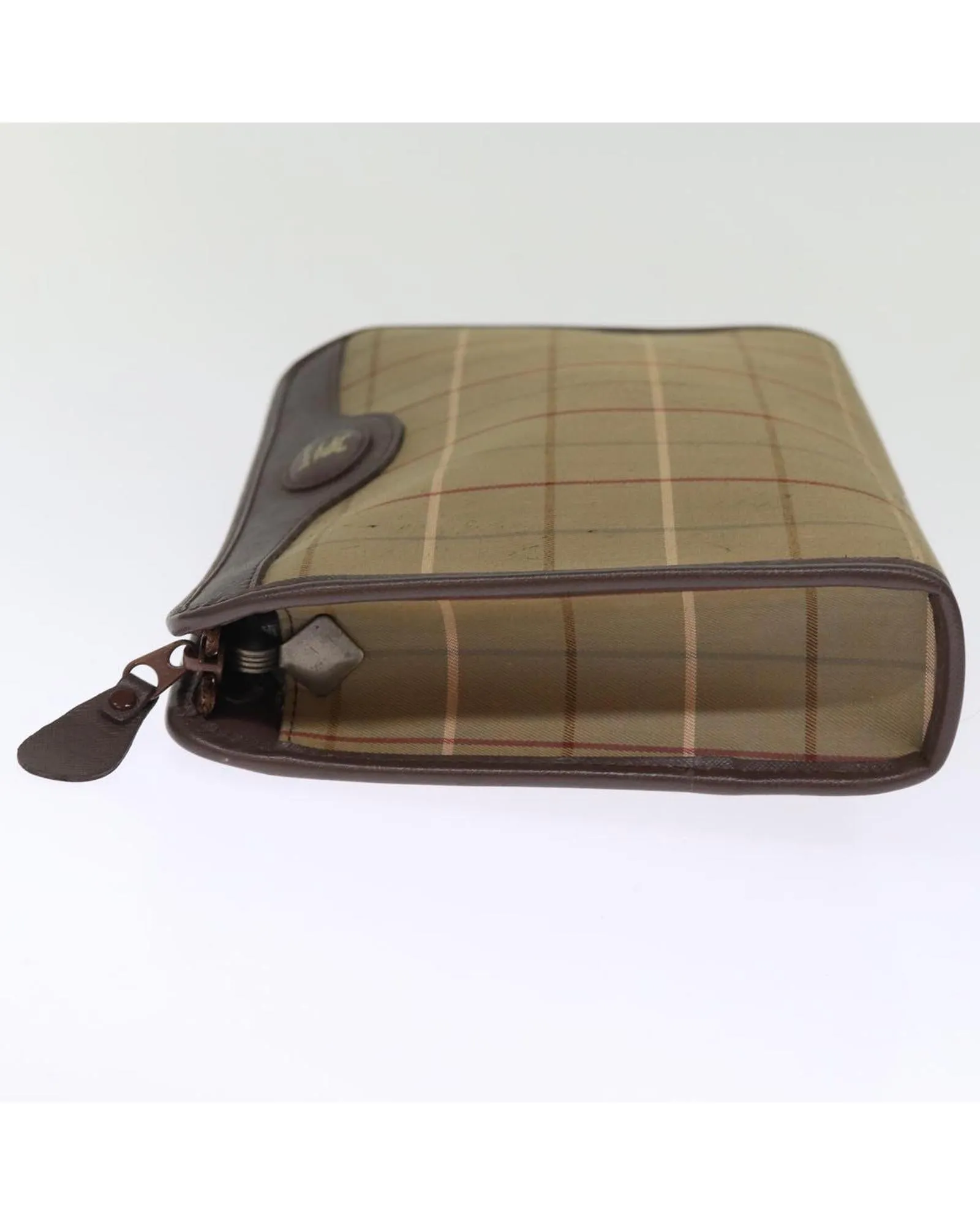 Canvas Khaki Clutch Bag with Nova Check Pattern - Vintage Condition
