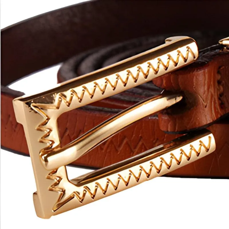 Ceinture fine en cuir motifs Zigzag pour femme, modèle Suzy