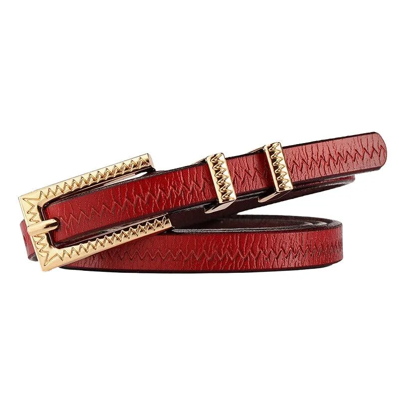 Ceinture fine en cuir motifs Zigzag pour femme, modèle Suzy
