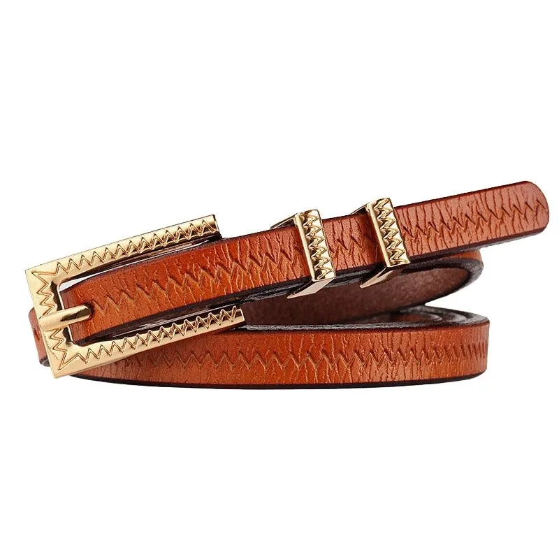 Ceinture fine en cuir motifs Zigzag pour femme, modèle Suzy