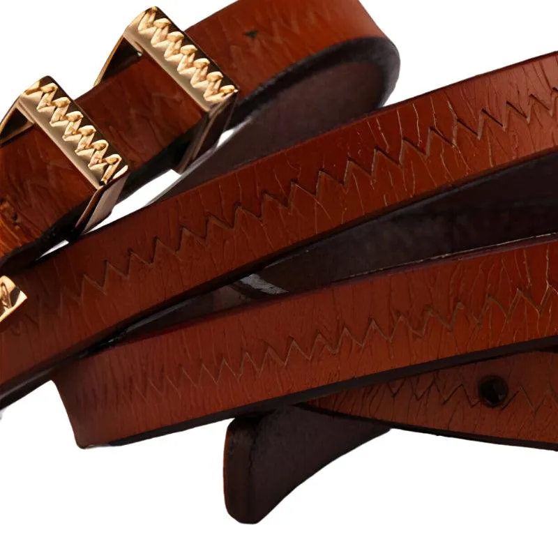 Ceinture fine en cuir motifs Zigzag pour femme, modèle Suzy