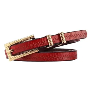 Ceinture fine en cuir motifs Zigzag pour femme, modèle Suzy