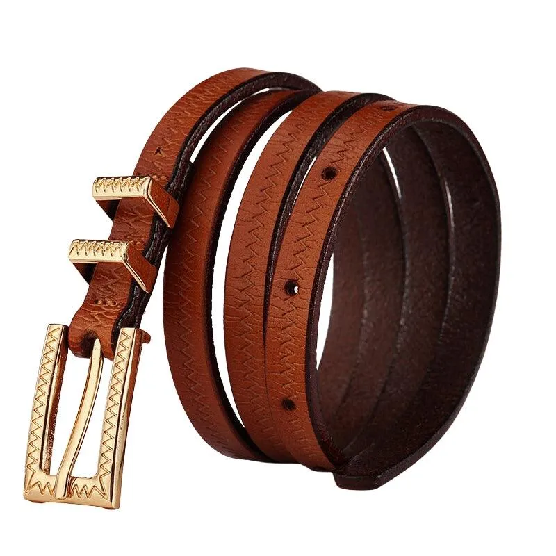Ceinture fine en cuir motifs Zigzag pour femme, modèle Suzy