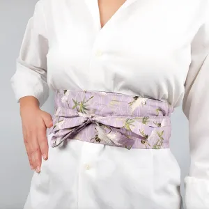 Ceinture Obi rose à motifs grues, modèle Oshita