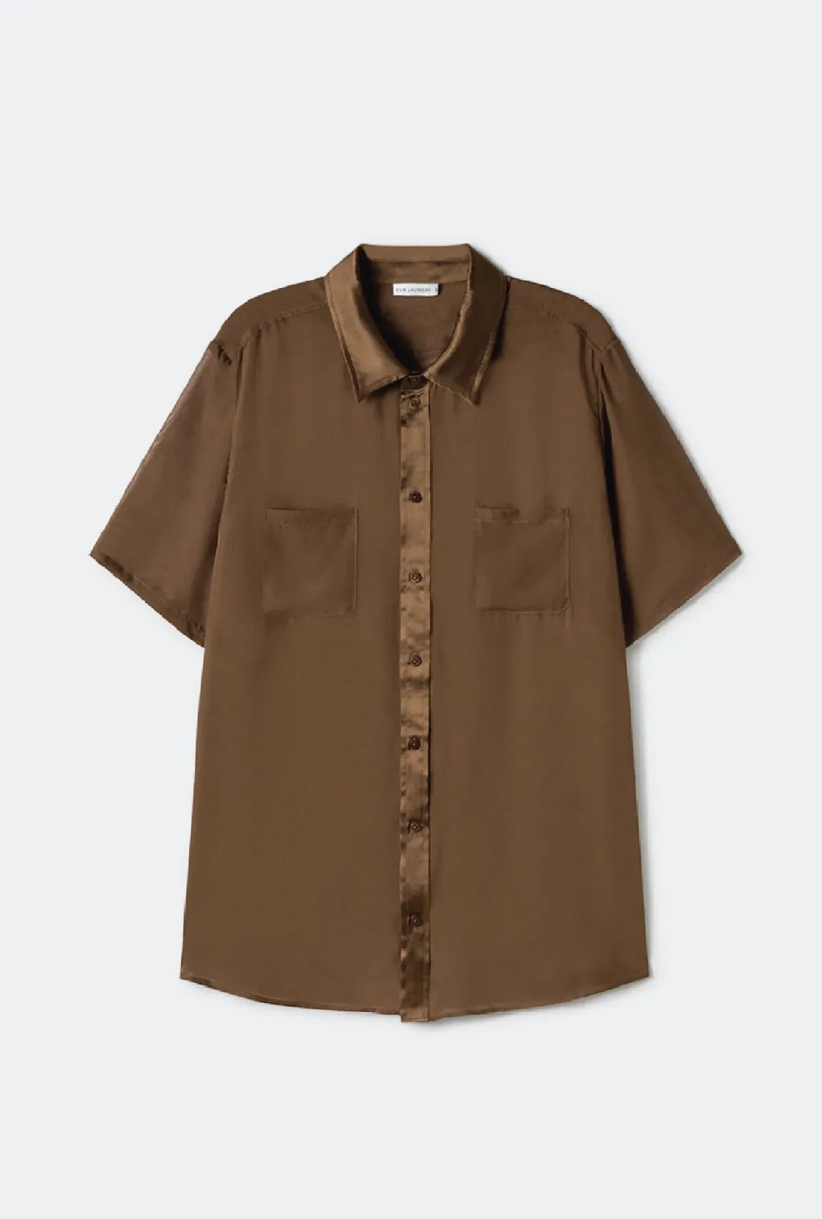 CHIFFON SHORT SLEEVE BOYFRIEND SHIRT DARK EARTH