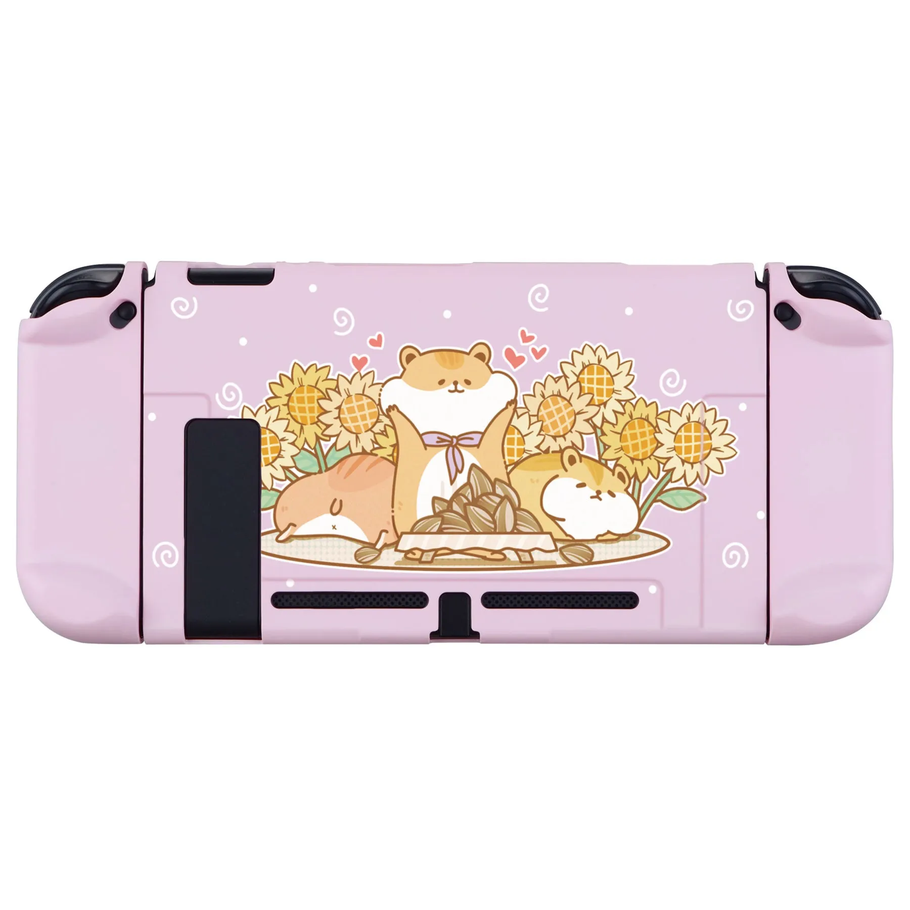 eXtremeRate PlayVital Hamster & Sunflower Back Cover for NS Switch Console, NS Joycon Handheld Controller Separable Protector Hard Shell, Dockable Protective Case with Colorful ABXY Direction Button Caps - NTT106