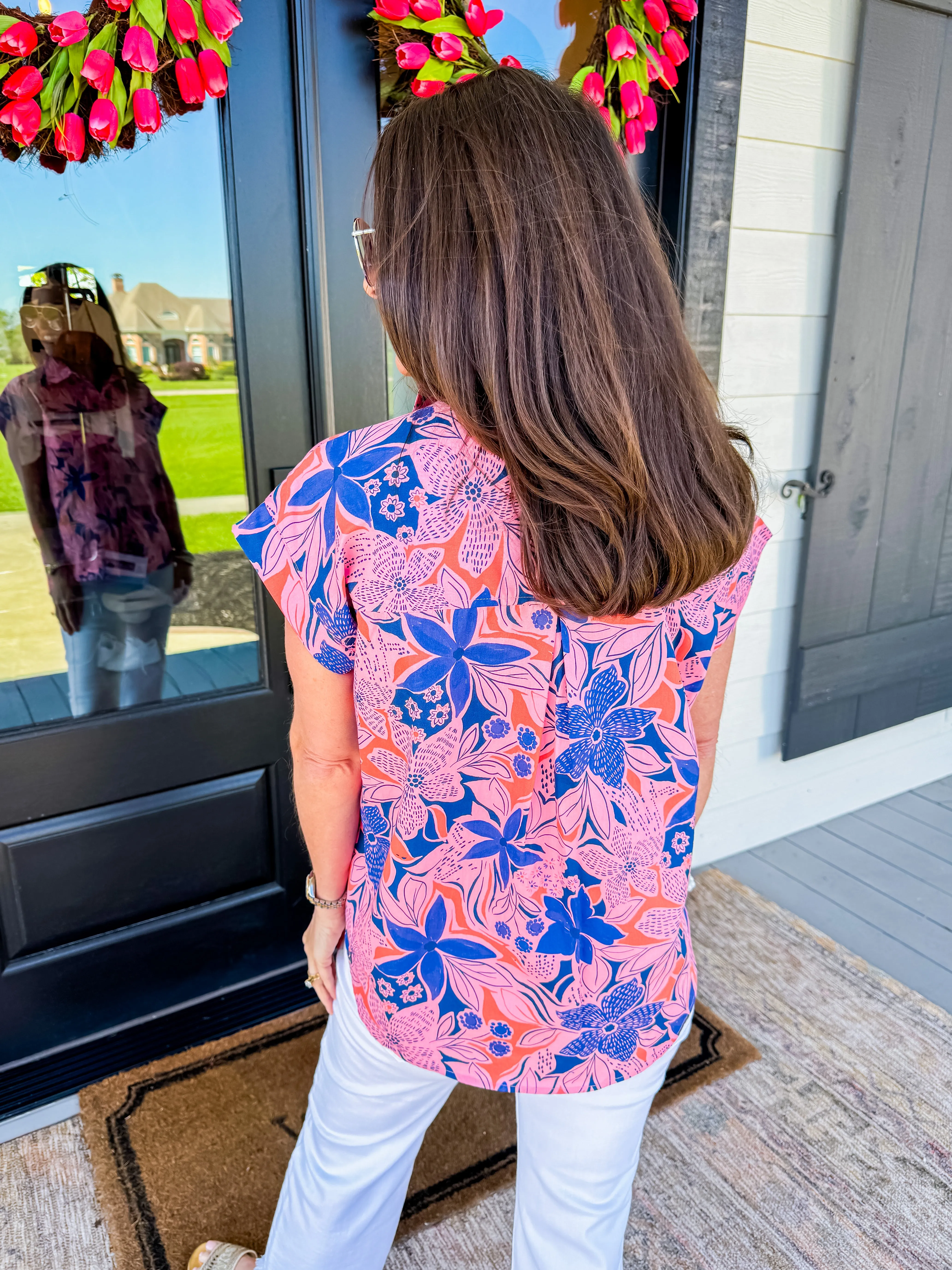 Floral Poplin Pocket Utility Top