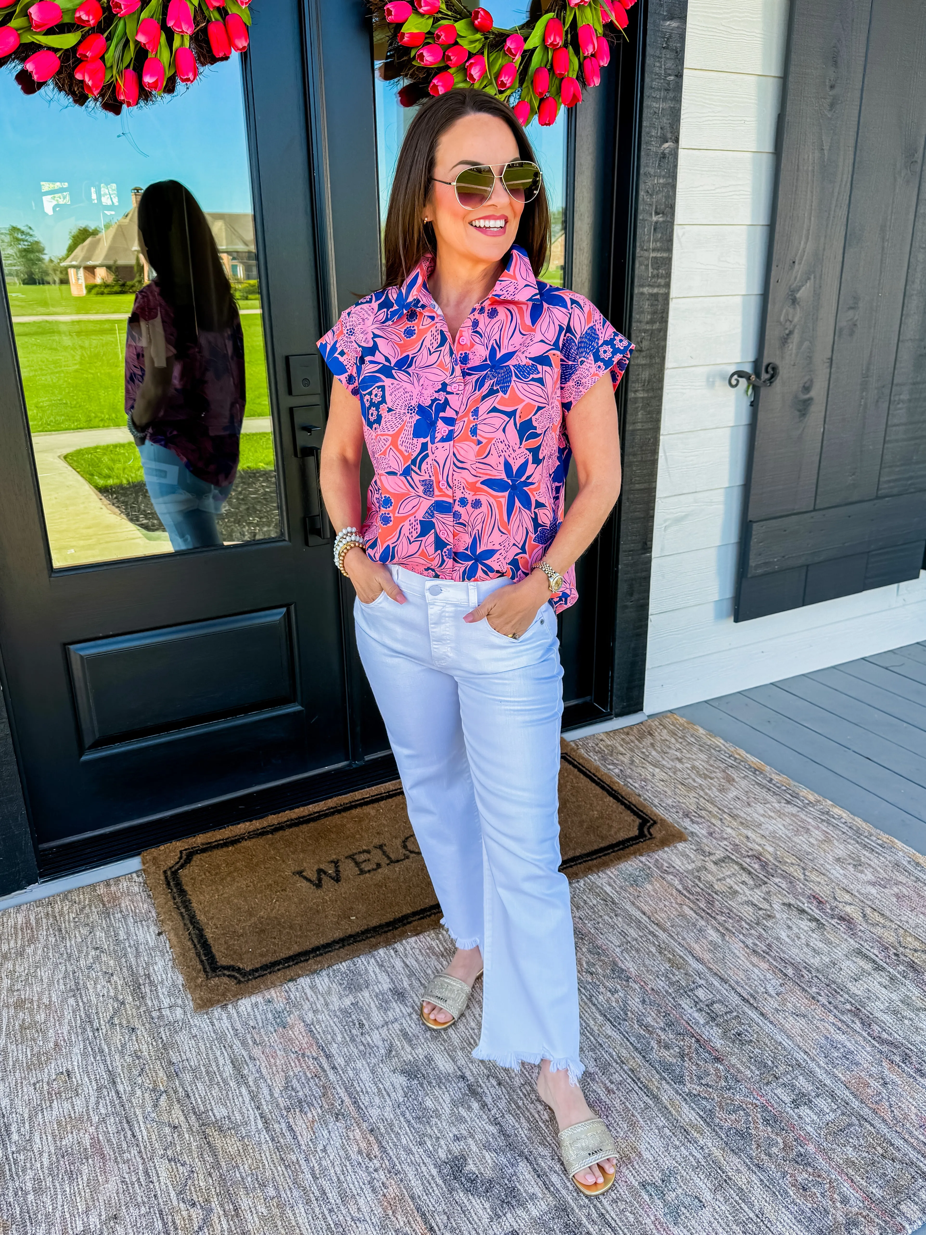 Floral Poplin Pocket Utility Top