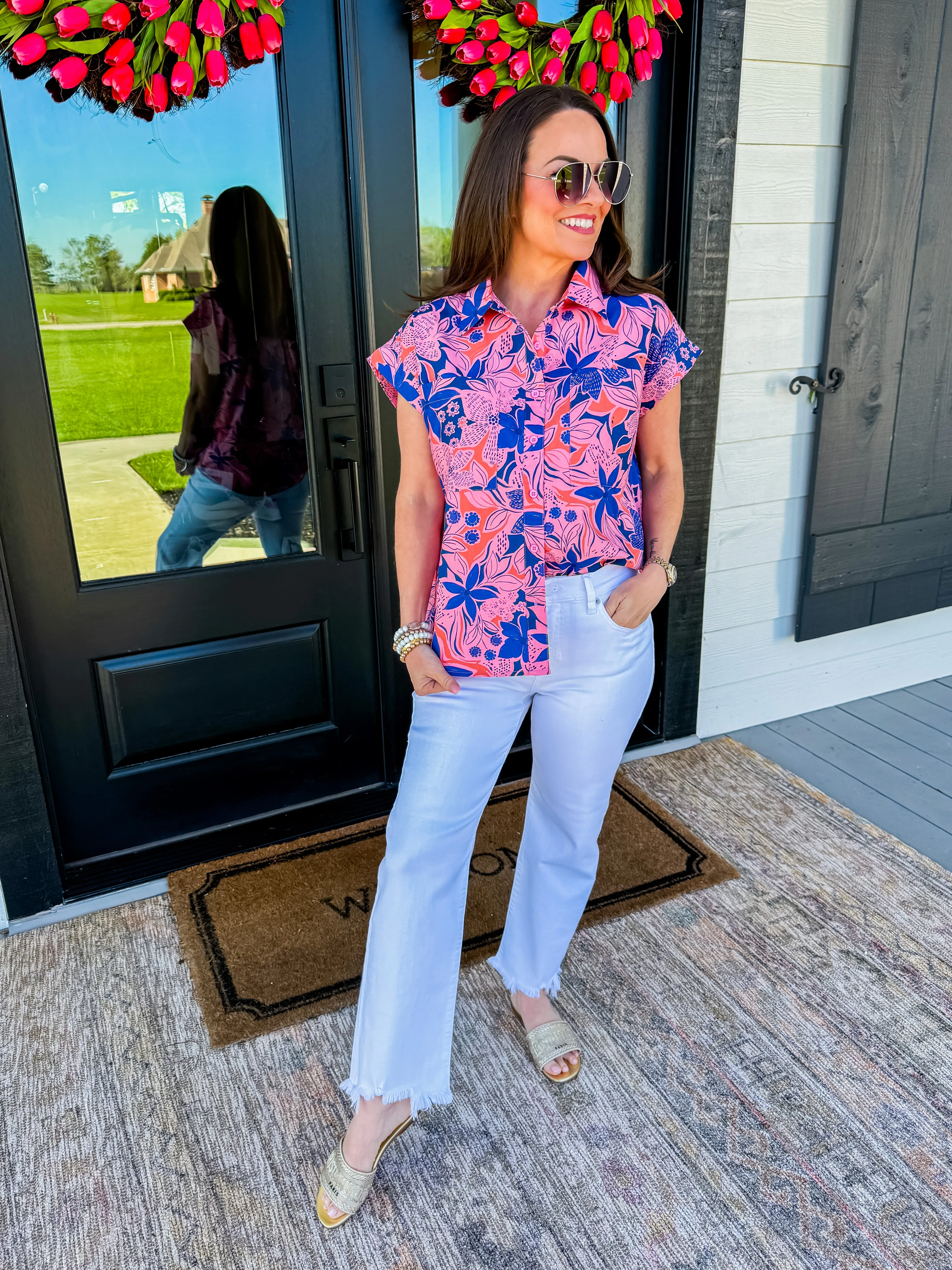 Floral Poplin Pocket Utility Top