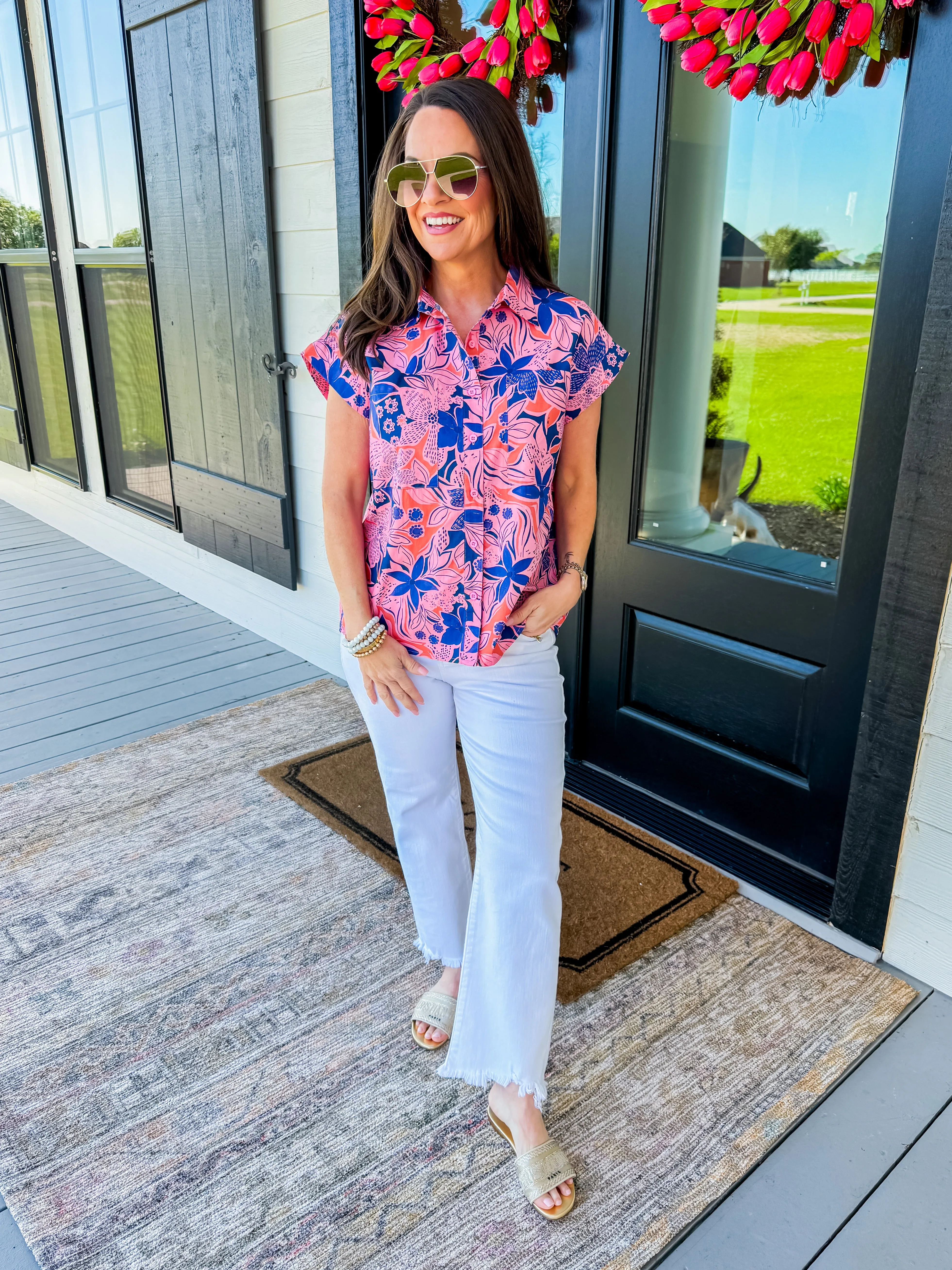 Floral Poplin Pocket Utility Top