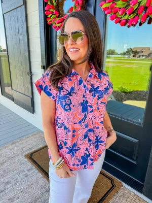 Floral Poplin Pocket Utility Top