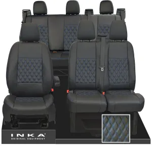 Ford Transit Custom INKA Front 1 2 & Rear Triple Tailored Leatherette Bentley Diamond Quilt Seat Covers Black MY12-23