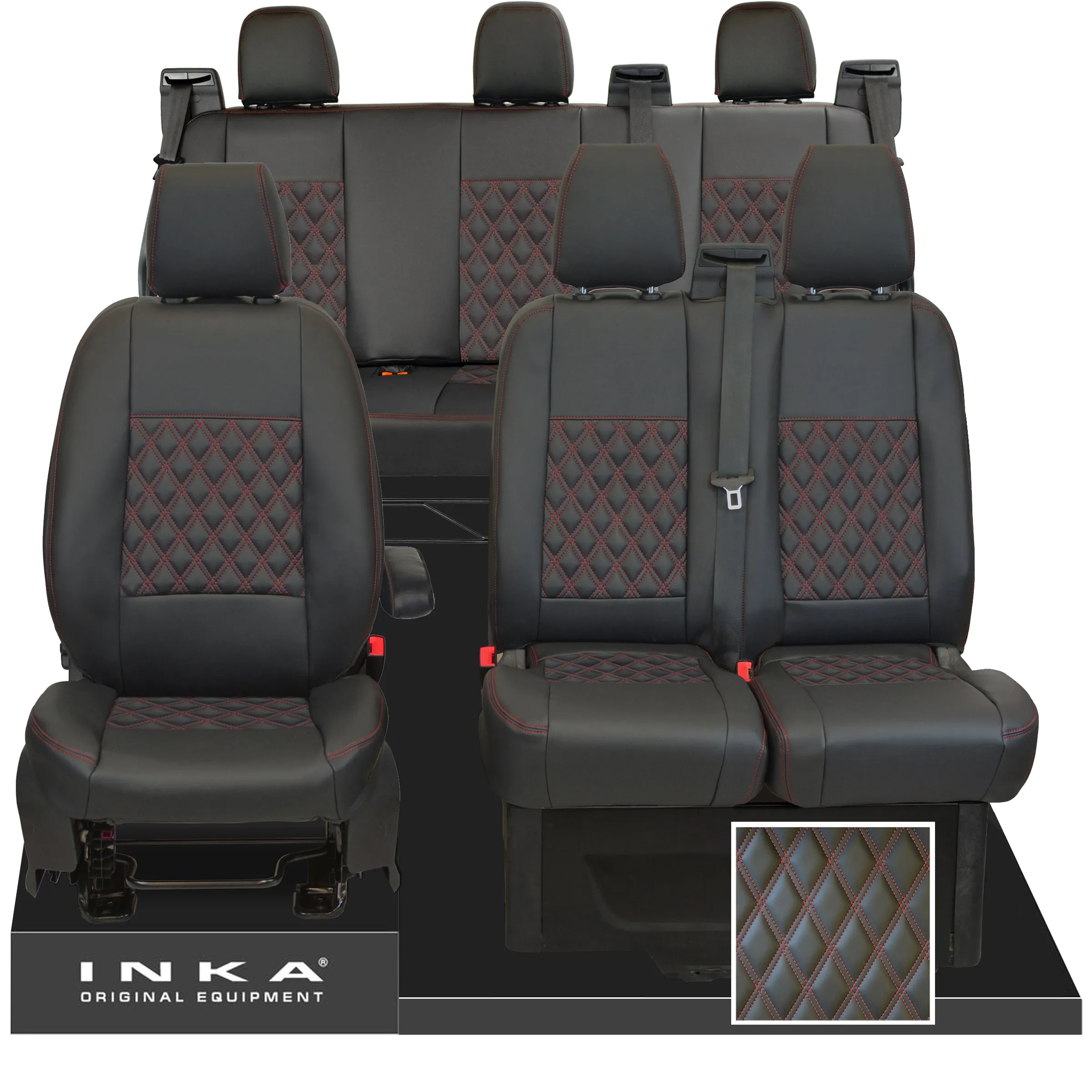 Ford Transit Custom INKA Front 1 2 & Rear Triple Tailored Leatherette Bentley Diamond Quilt Seat Covers Black MY12-23
