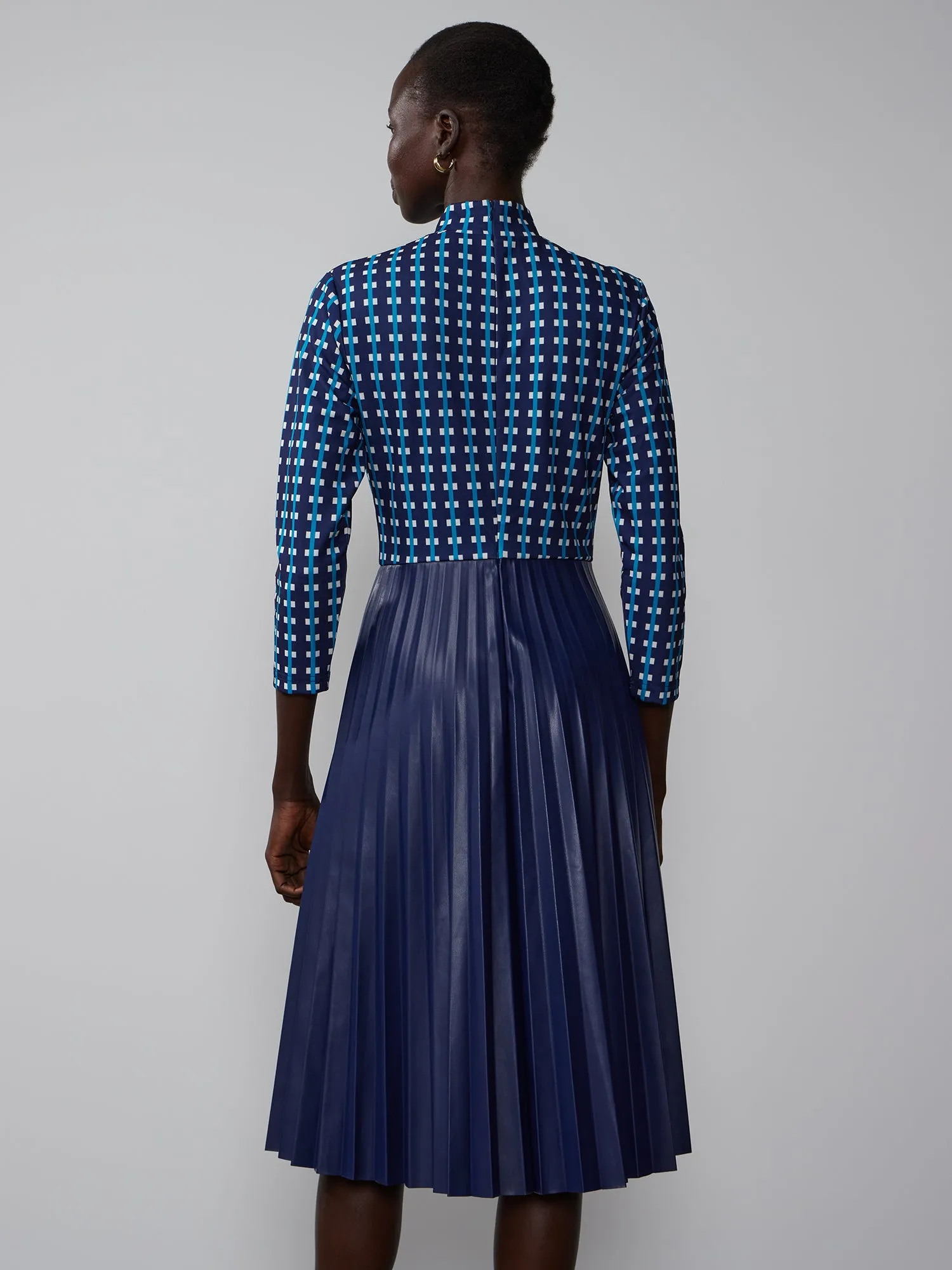 Geometric Print Mock Neck PU Dress