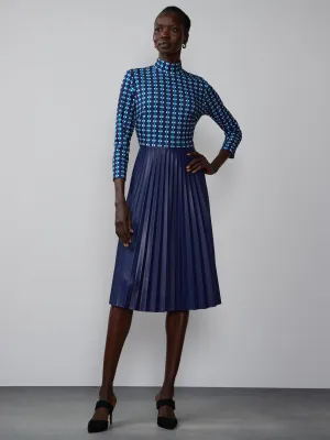 Geometric Print Mock Neck PU Dress