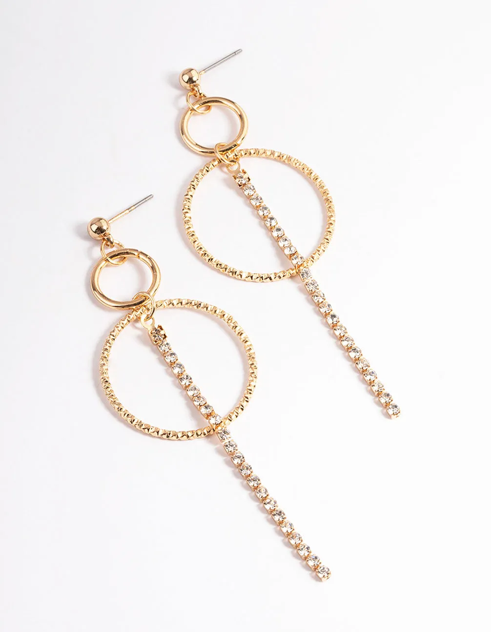 Gold Open Circle & Cupchain Drop Earrings