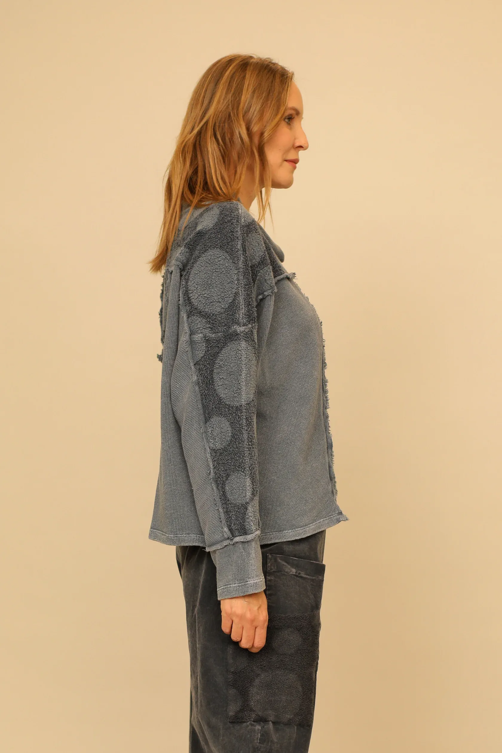 Gray Blue Vintage Wash Fleece Long Sleeve