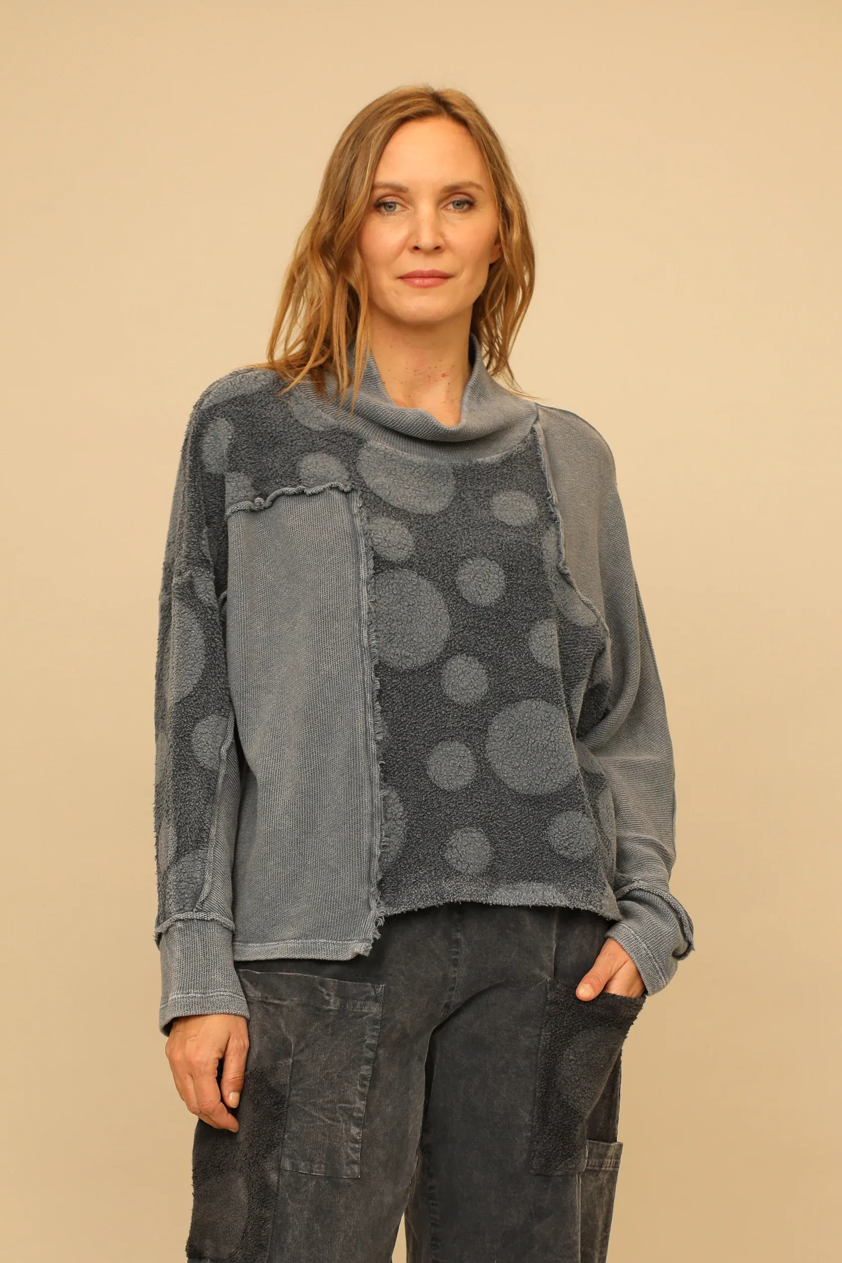 Gray Blue Vintage Wash Fleece Long Sleeve