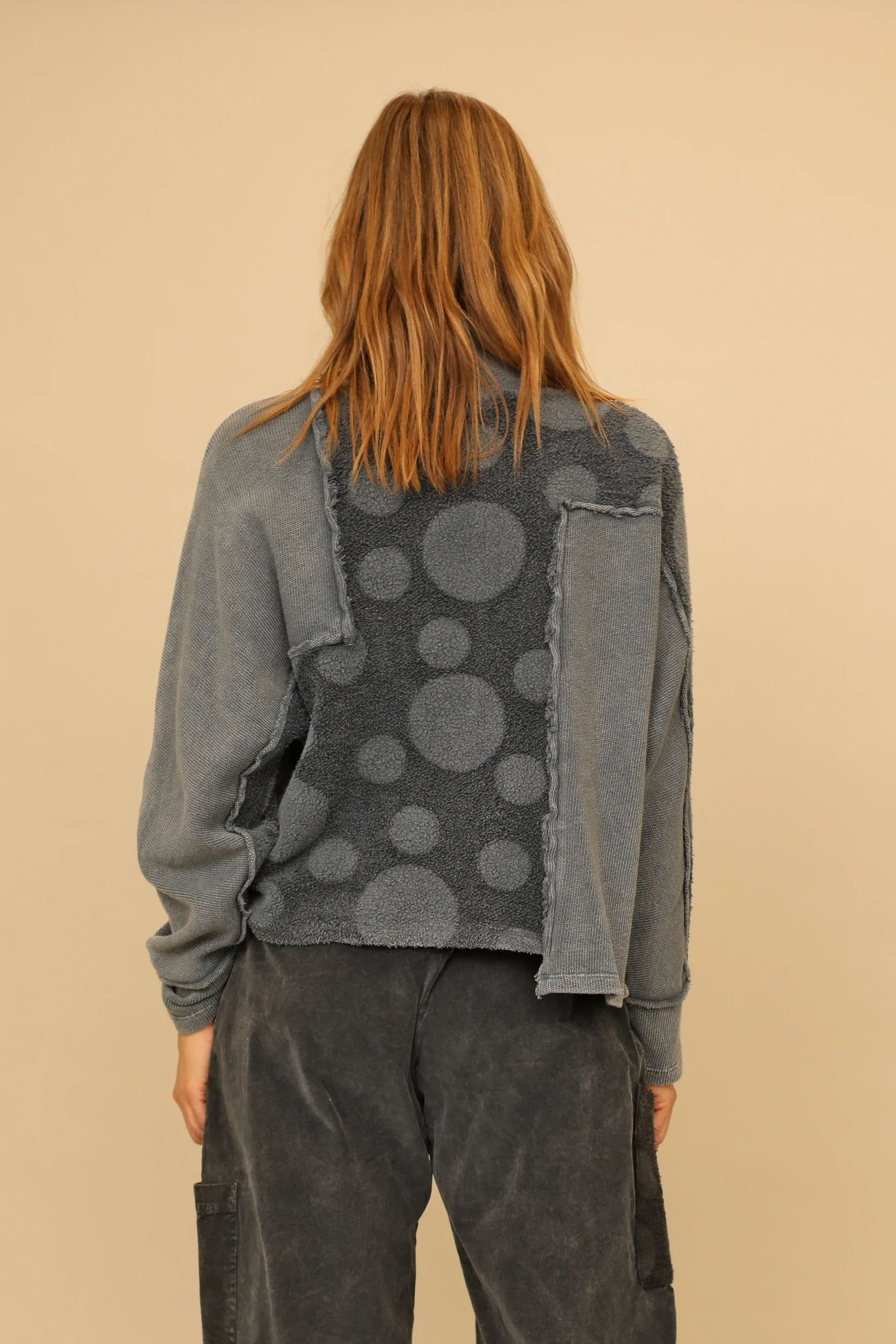 Gray Blue Vintage Wash Fleece Long Sleeve