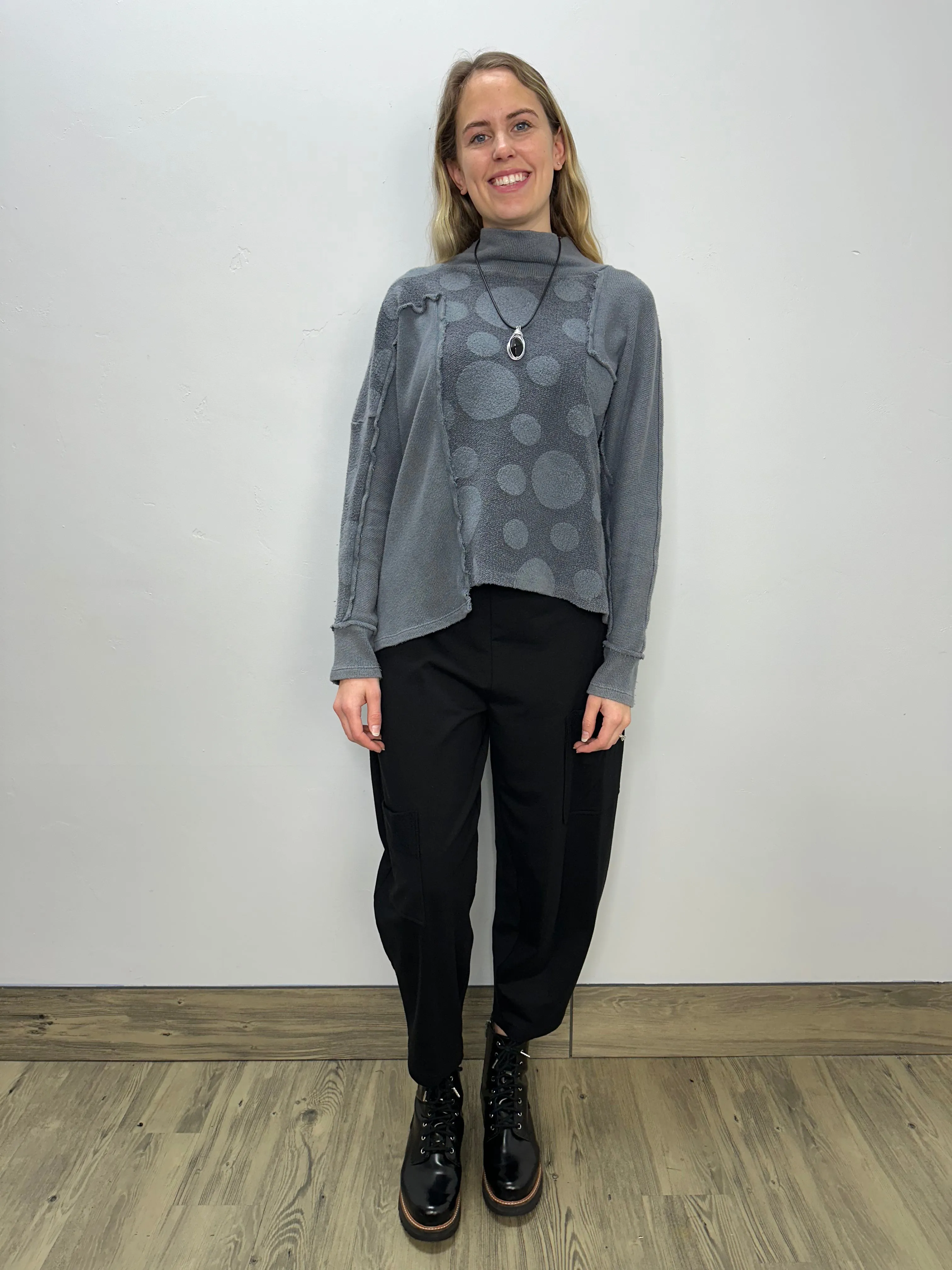 Gray Blue Vintage Wash Fleece Long Sleeve