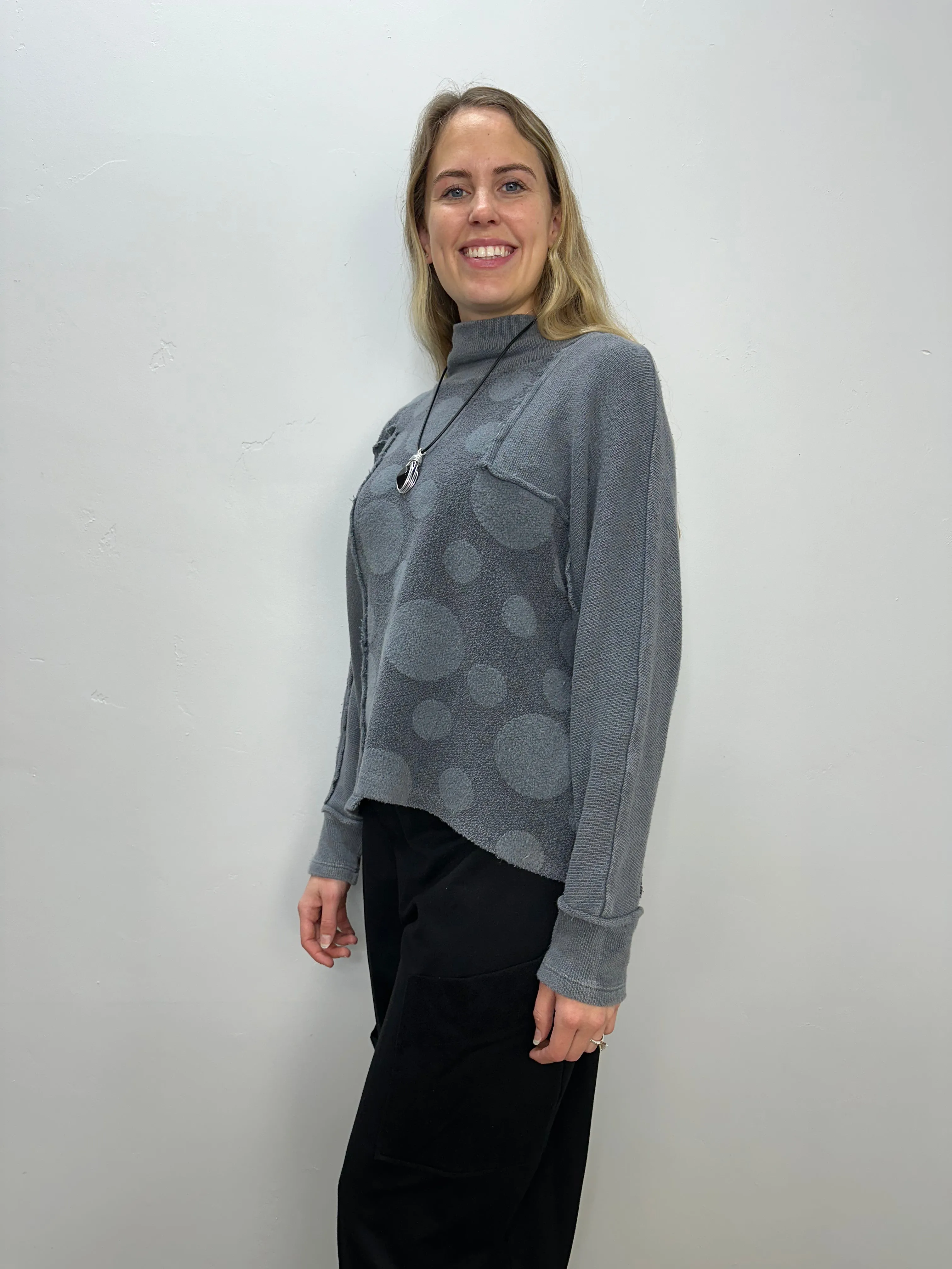 Gray Blue Vintage Wash Fleece Long Sleeve