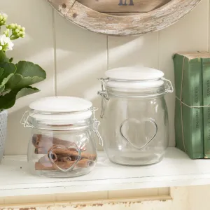 Heart-Embossed Glass Storage Jar with Ceramic Lid