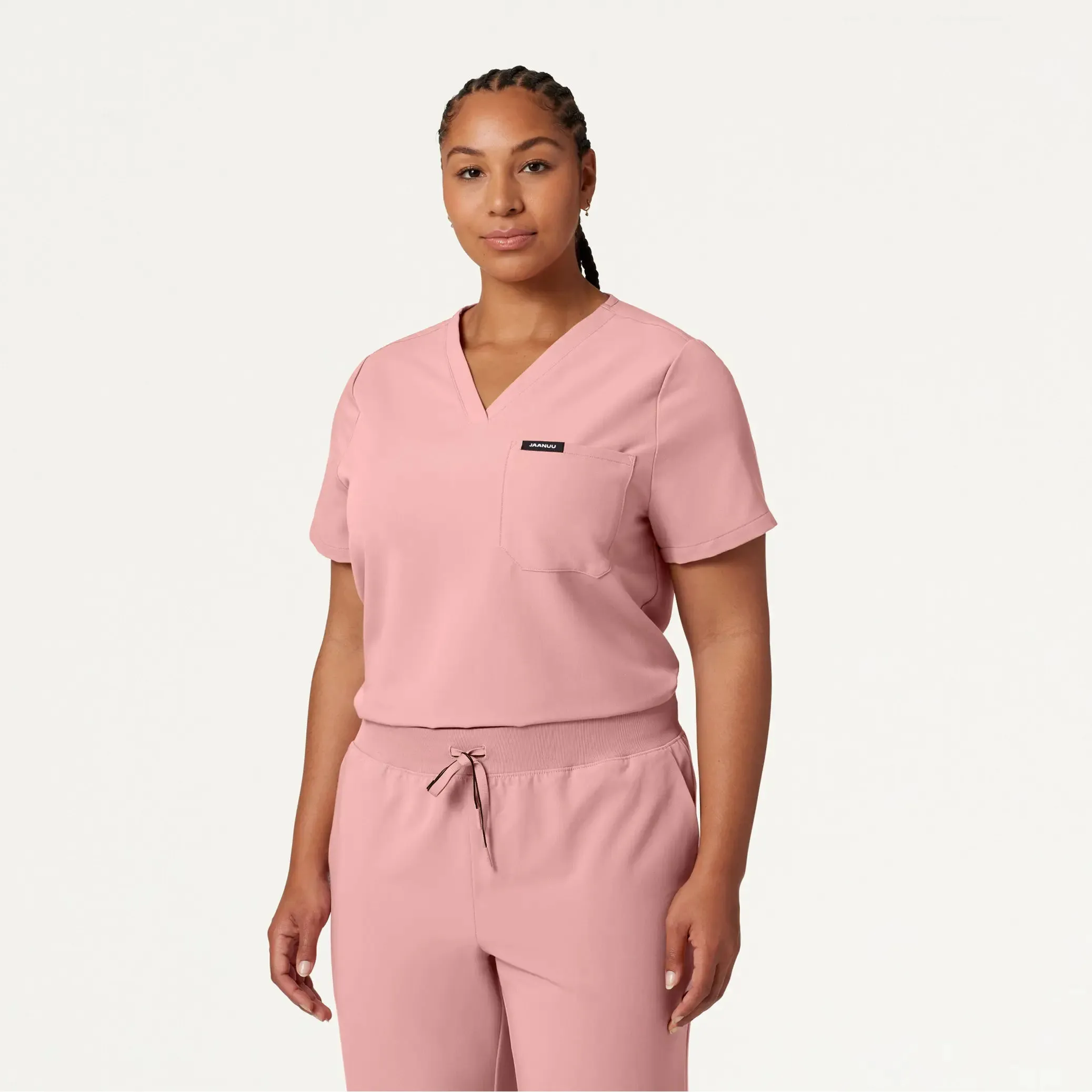 Jaanuu Women's Rhena Essential 1-Pocket Scrub Top - Mauve