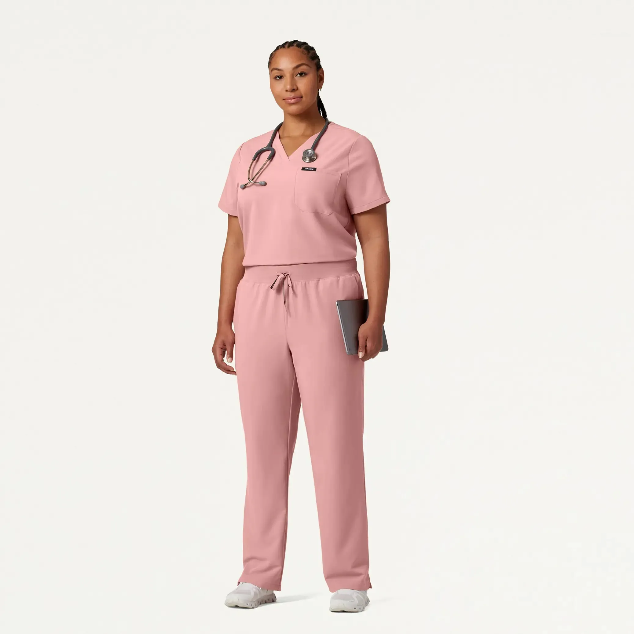 Jaanuu Women's Rhena Essential 1-Pocket Scrub Top - Mauve