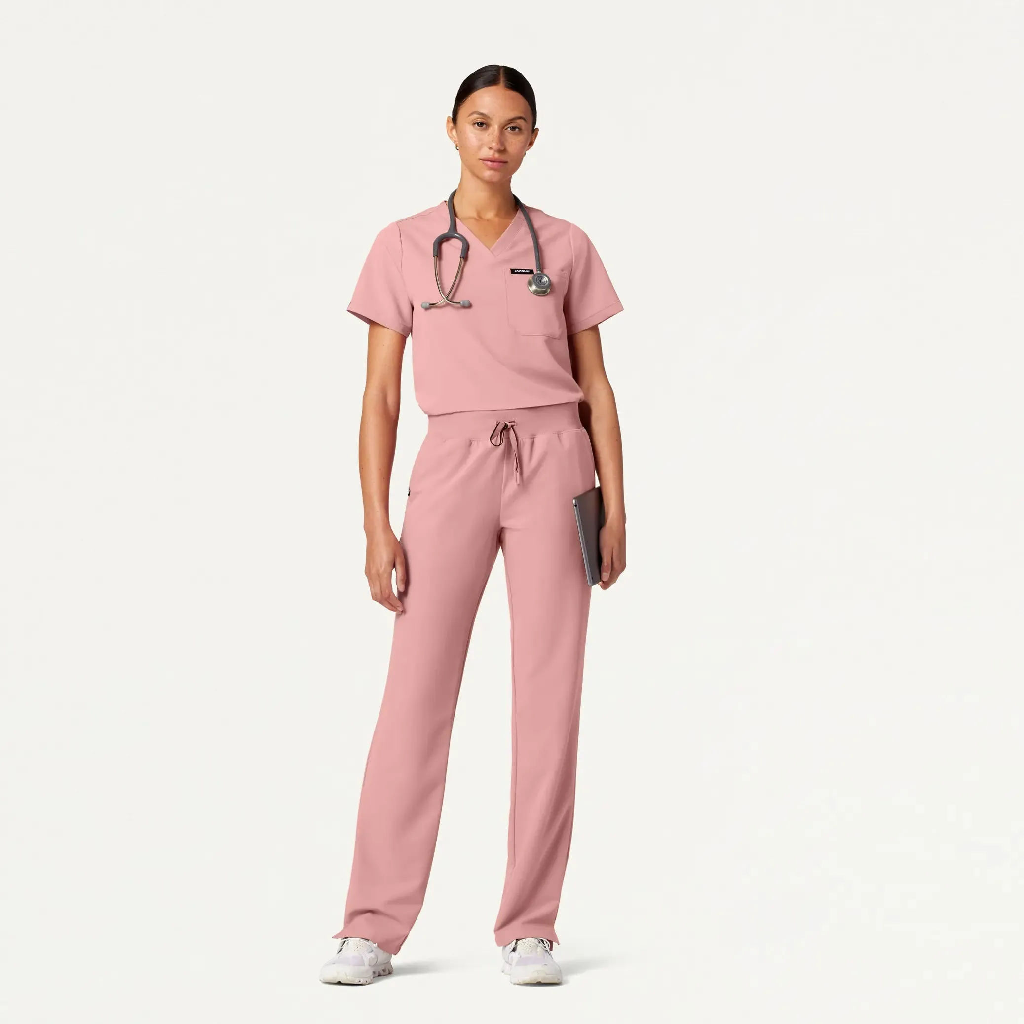 Jaanuu Women's Rhena Essential 1-Pocket Scrub Top - Mauve