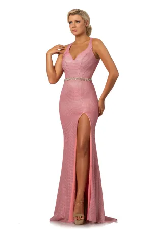 Johnathan Kayne 2071 Size 0 Pink Long Metallic Glitter Prom Dress Pageant Gown V Neck Pink
