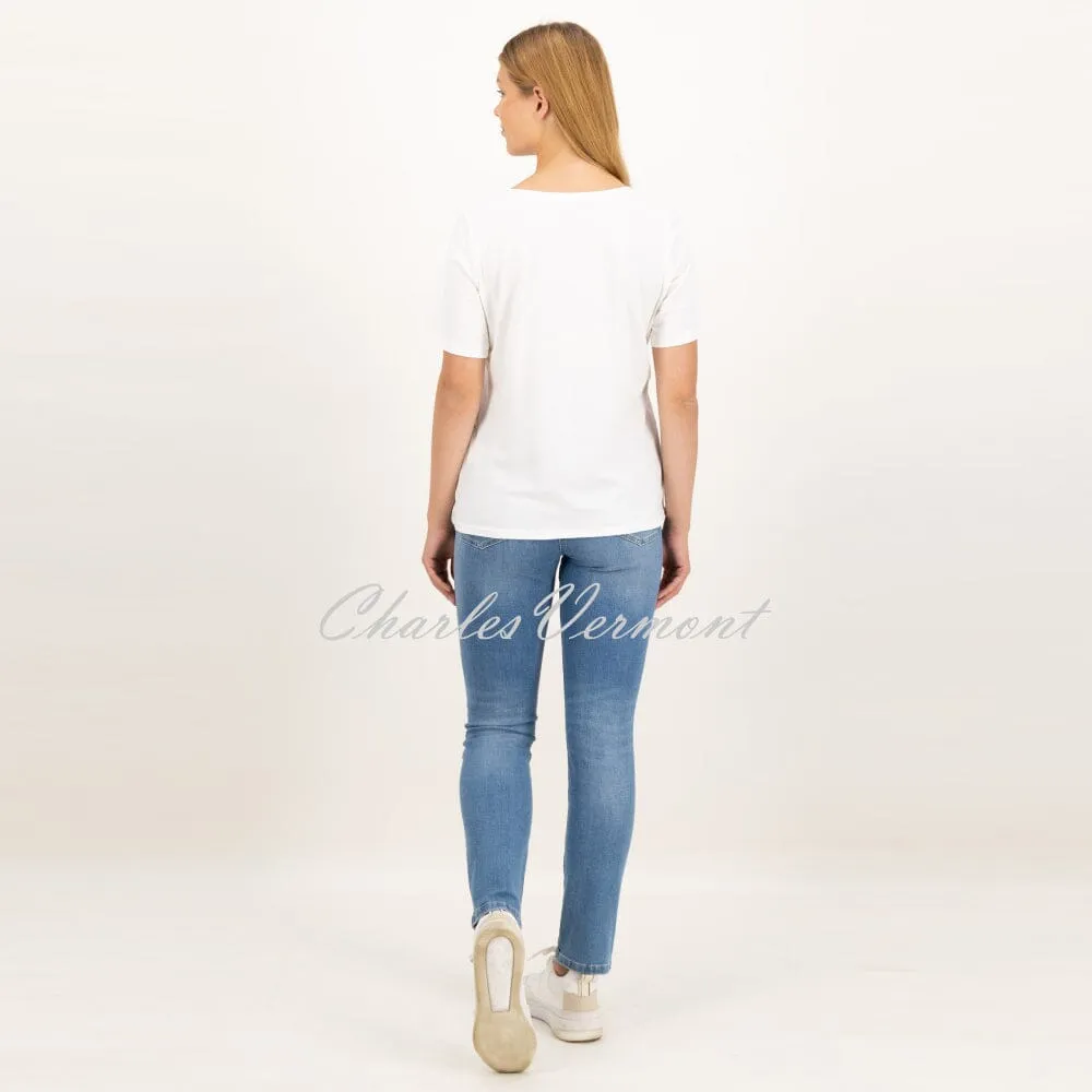 Just White Short Sleeve Printed Top - Style J1552