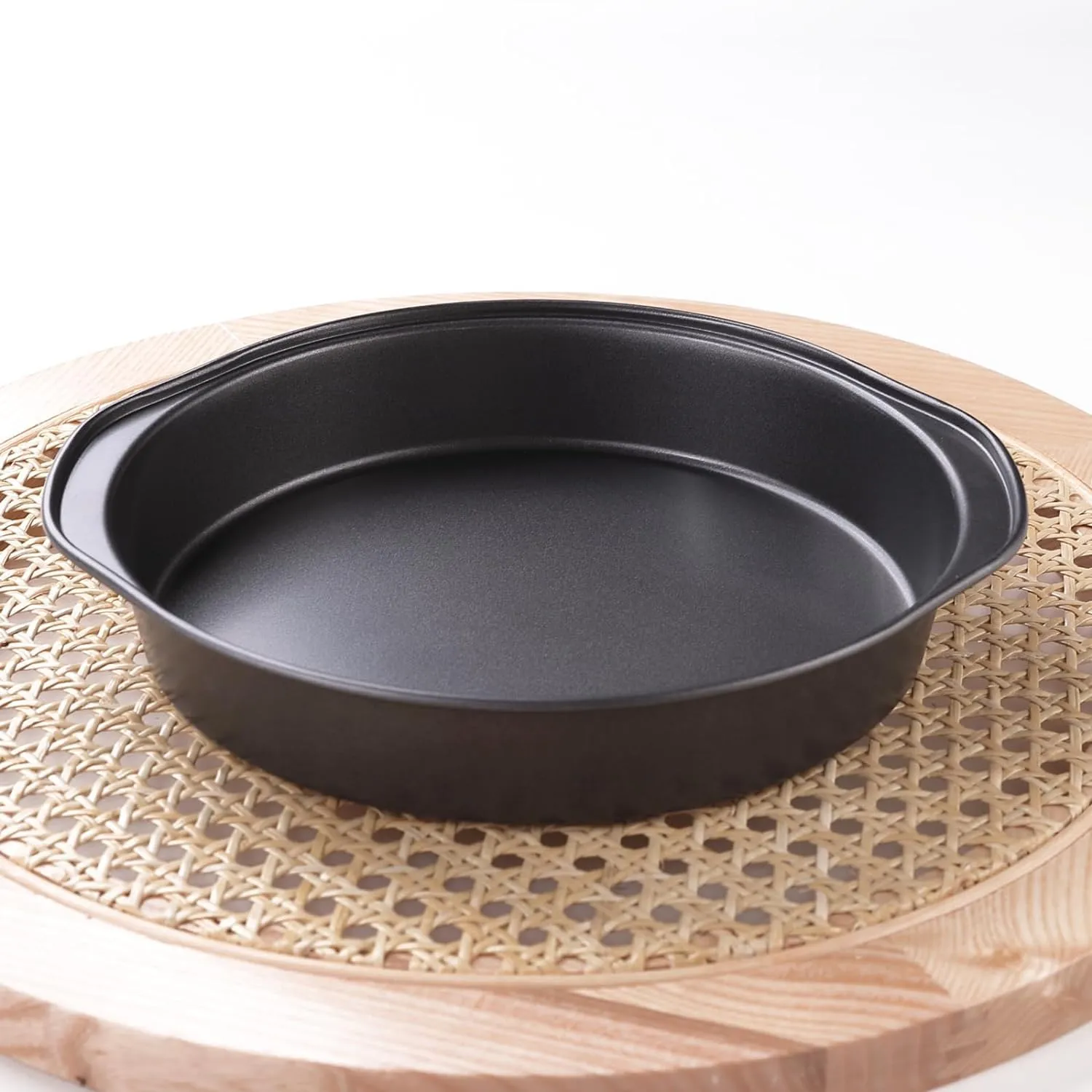 Kuber Industries 8 inch Non-Stick Cake Pan for Baking|Round Shape Cake Baking Mold|Side Handles-Pack of 3 (Black)