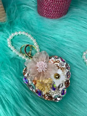 Leah Heart Bling Compact Mirror - Pink