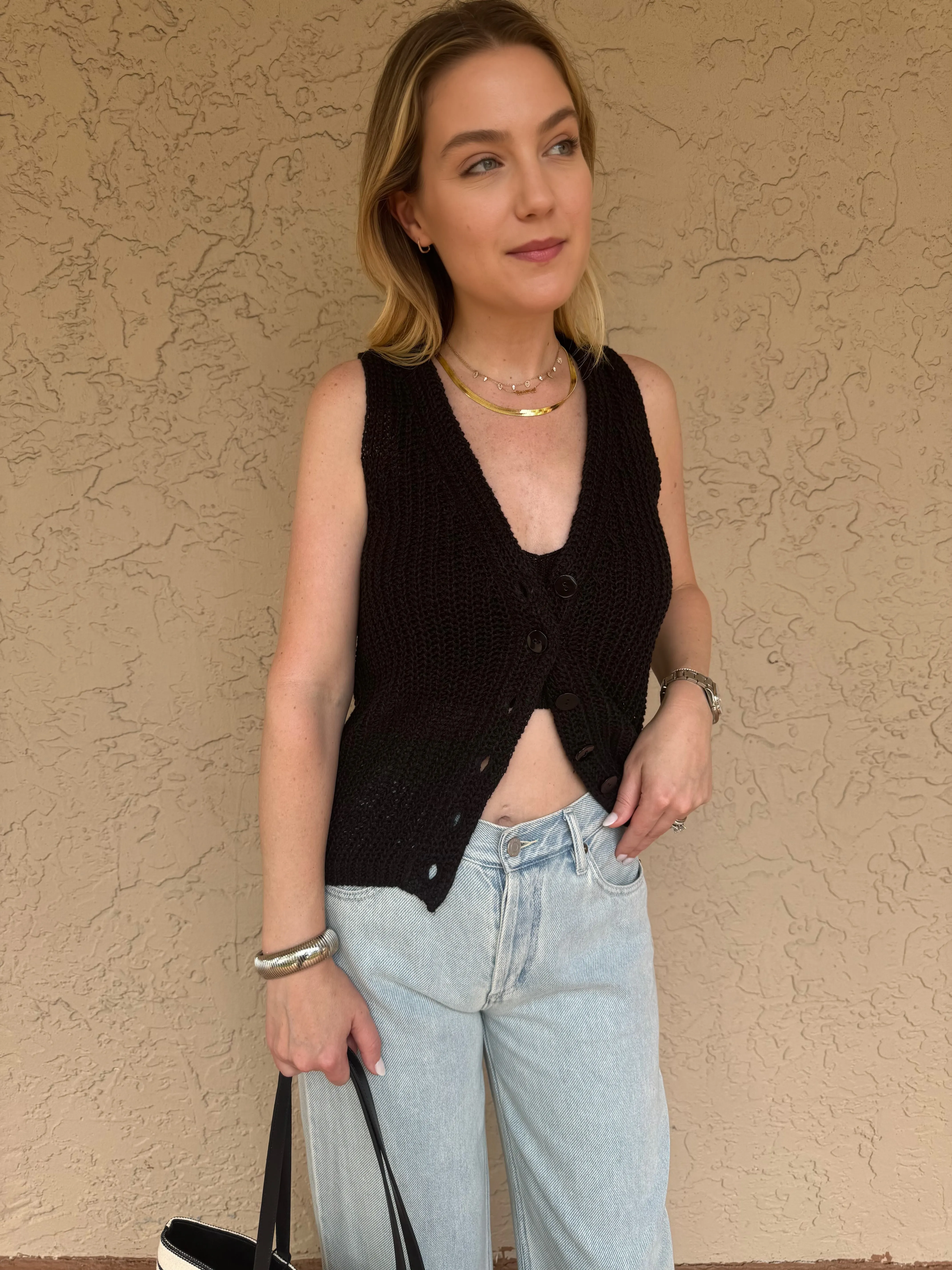 Linen Knit Bralette - Black
