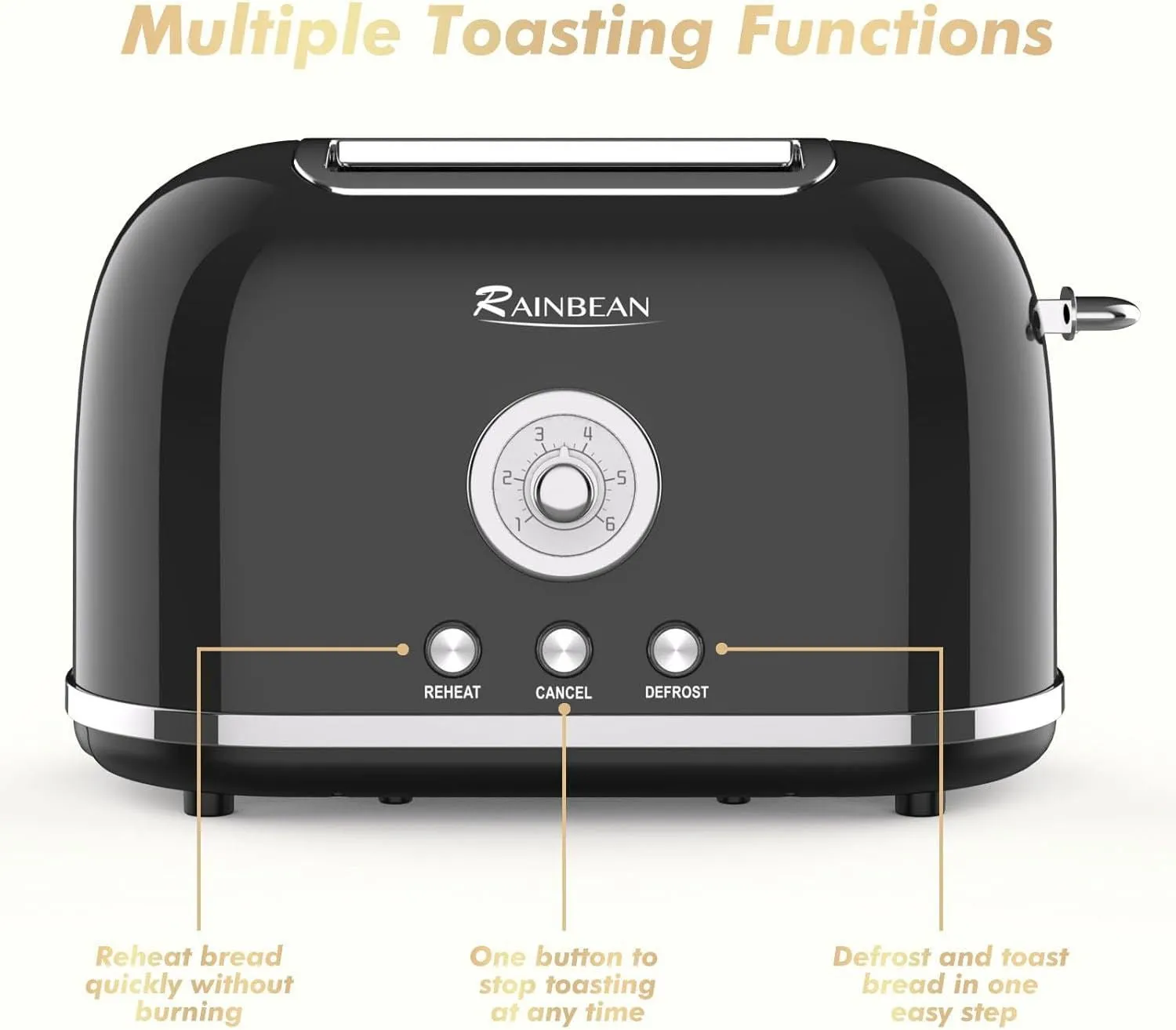 LovelyRLovely Retro Stainless Steel 2 Slice Toaster With 6 Bread Shade Settings