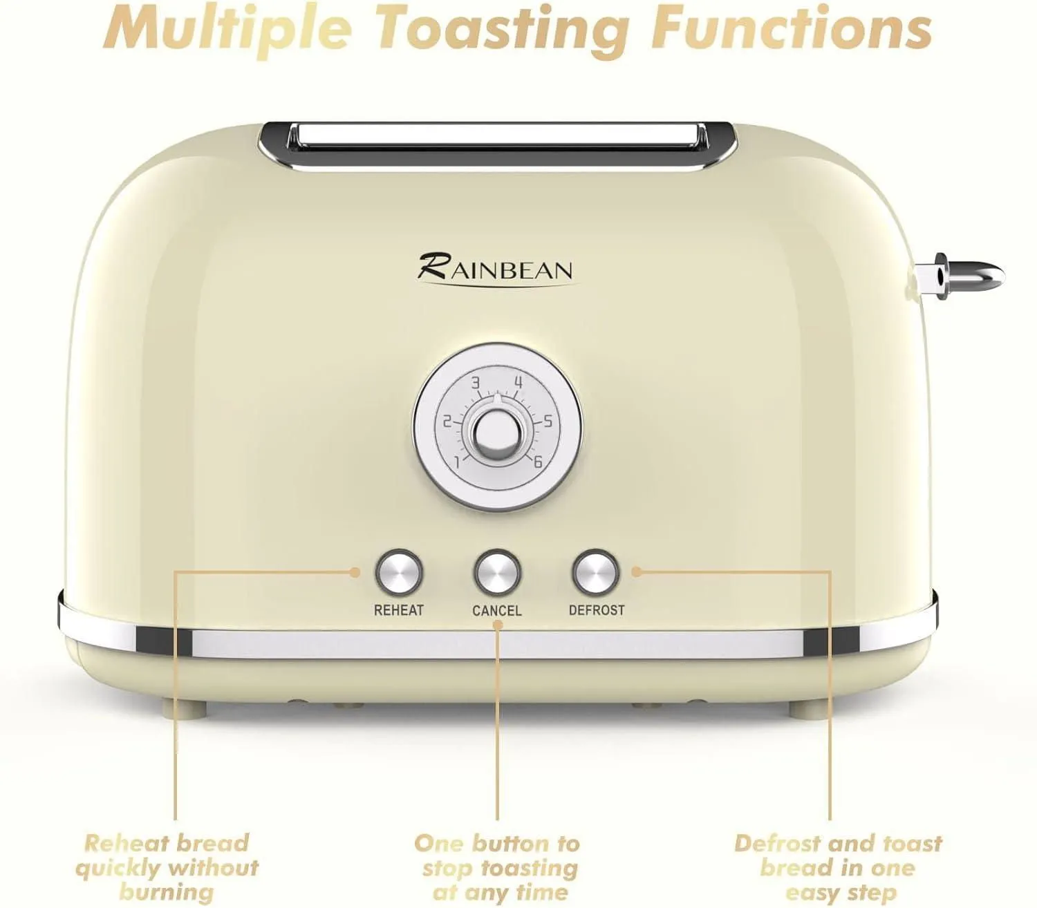 LovelyRLovely Retro Stainless Steel 2 Slice Toaster With 6 Bread Shade Settings
