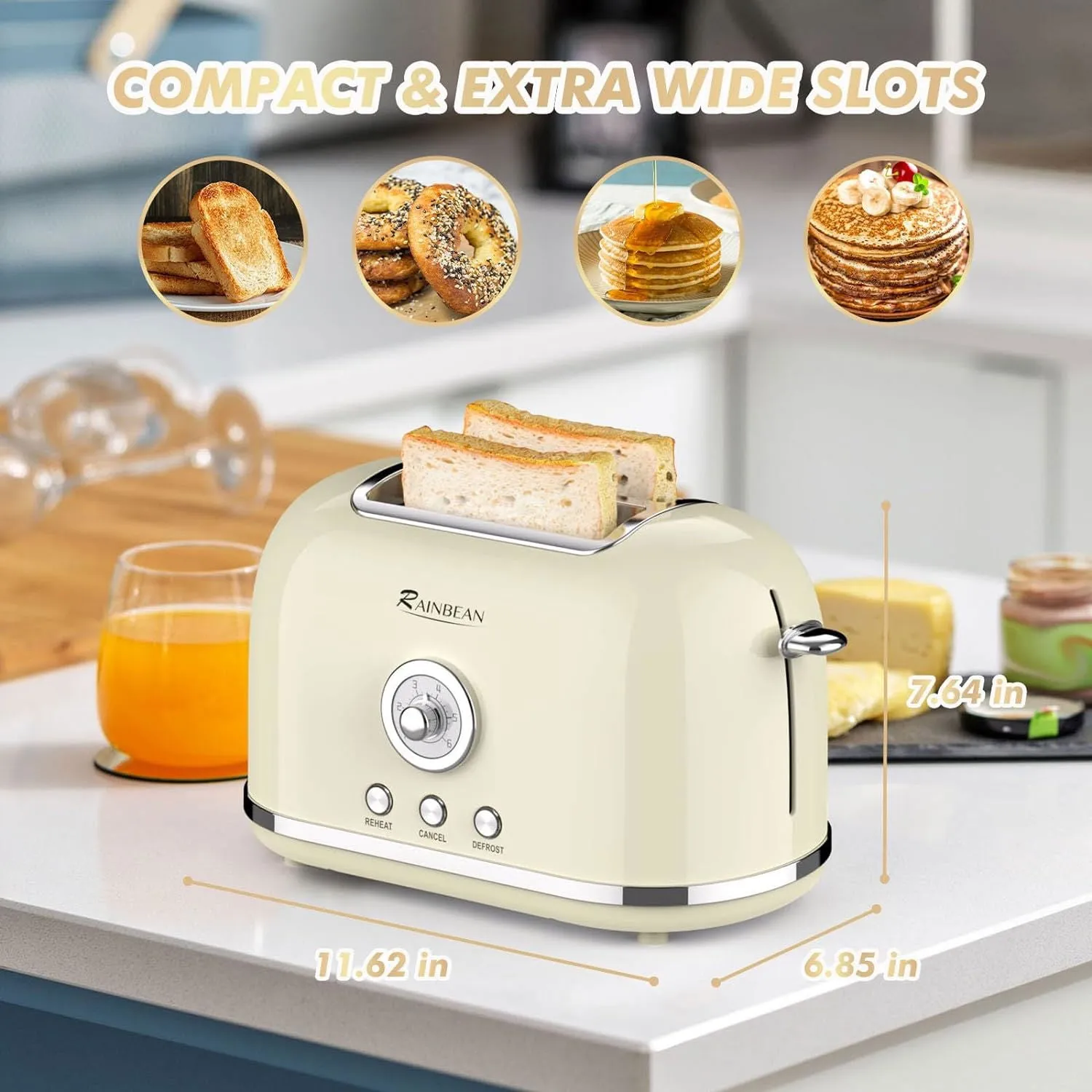 LovelyRLovely Retro Stainless Steel 2 Slice Toaster With 6 Bread Shade Settings