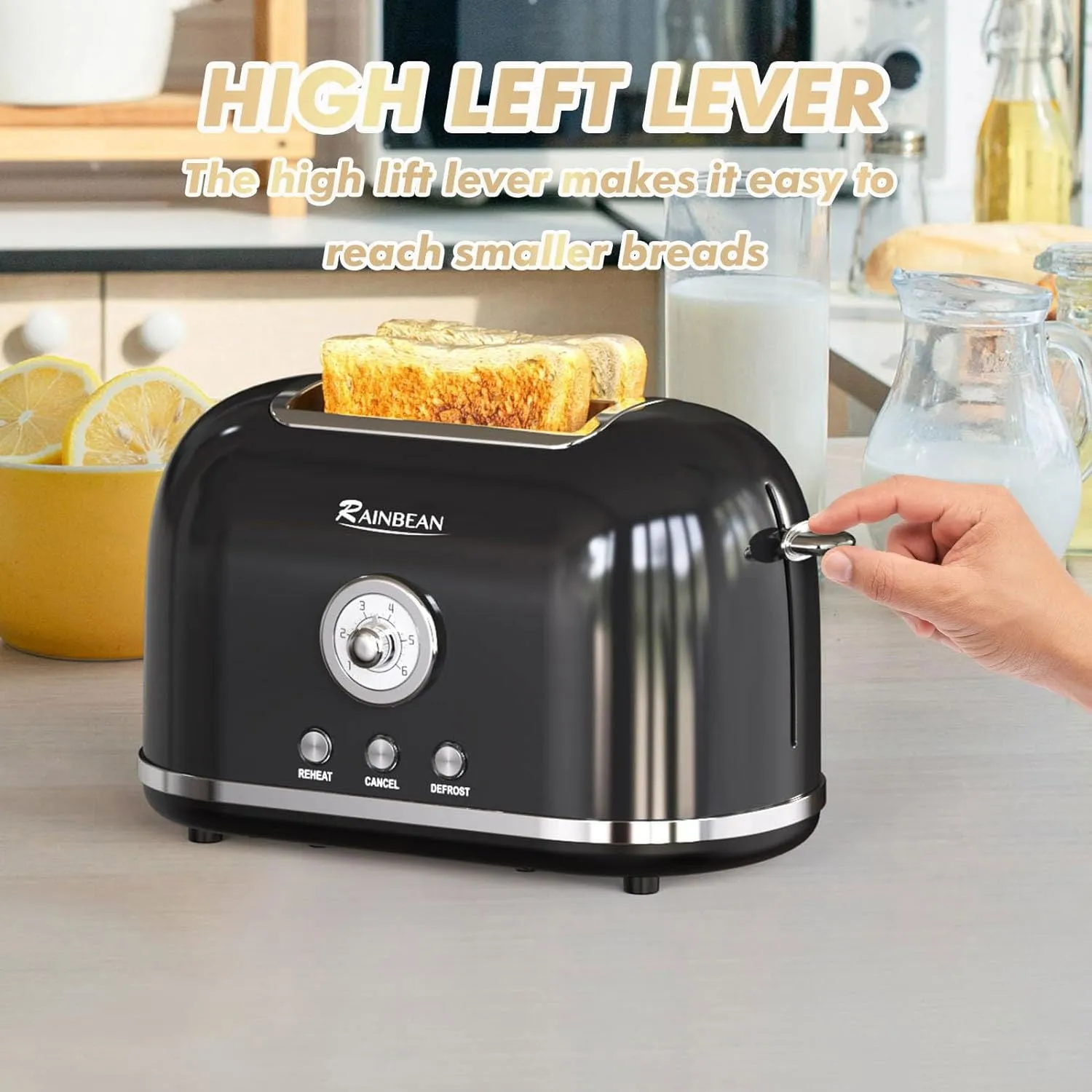 LovelyRLovely Retro Stainless Steel 2 Slice Toaster With 6 Bread Shade Settings