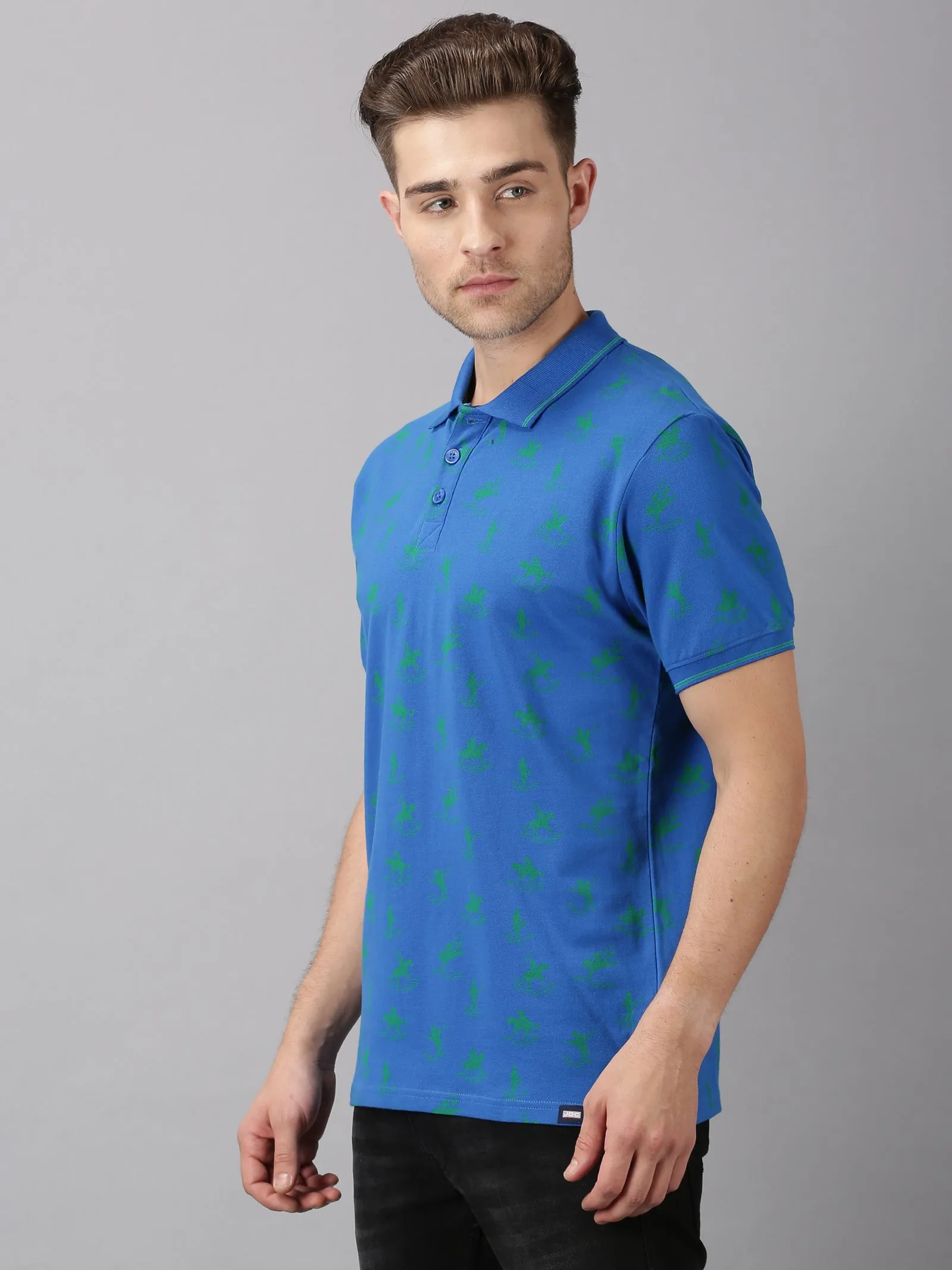 MEN'S ROYAL BLUE PRINT SLIM FIT T.SHIRT