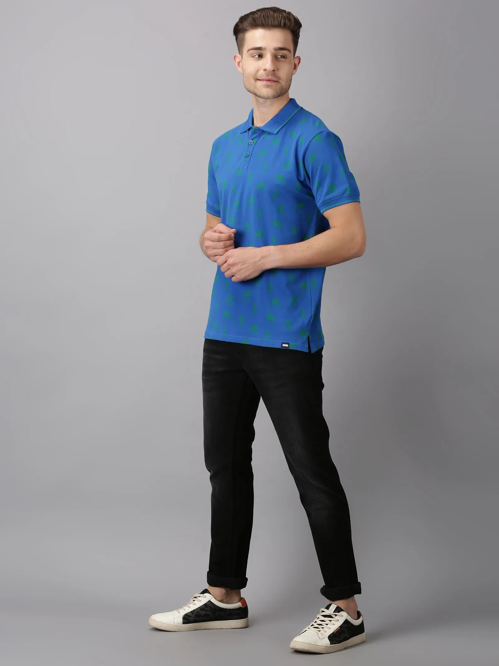 MEN'S ROYAL BLUE PRINT SLIM FIT T.SHIRT